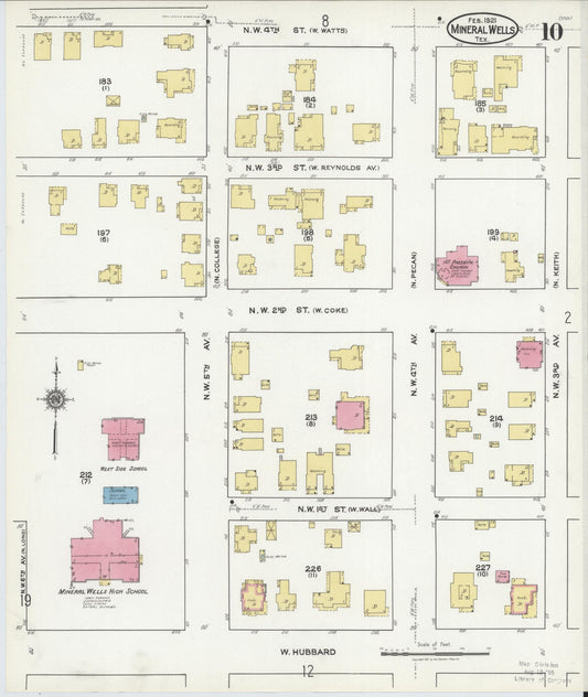 Sanborn Fire Insurance Map from Mineral Wells, Palo Pinto County, Texas (1921), Sheet #0010 - Historic Sanborn Fire Insurance Map Print, vintage old map wall art, antique decor, genealogy gift, Texas Texas map