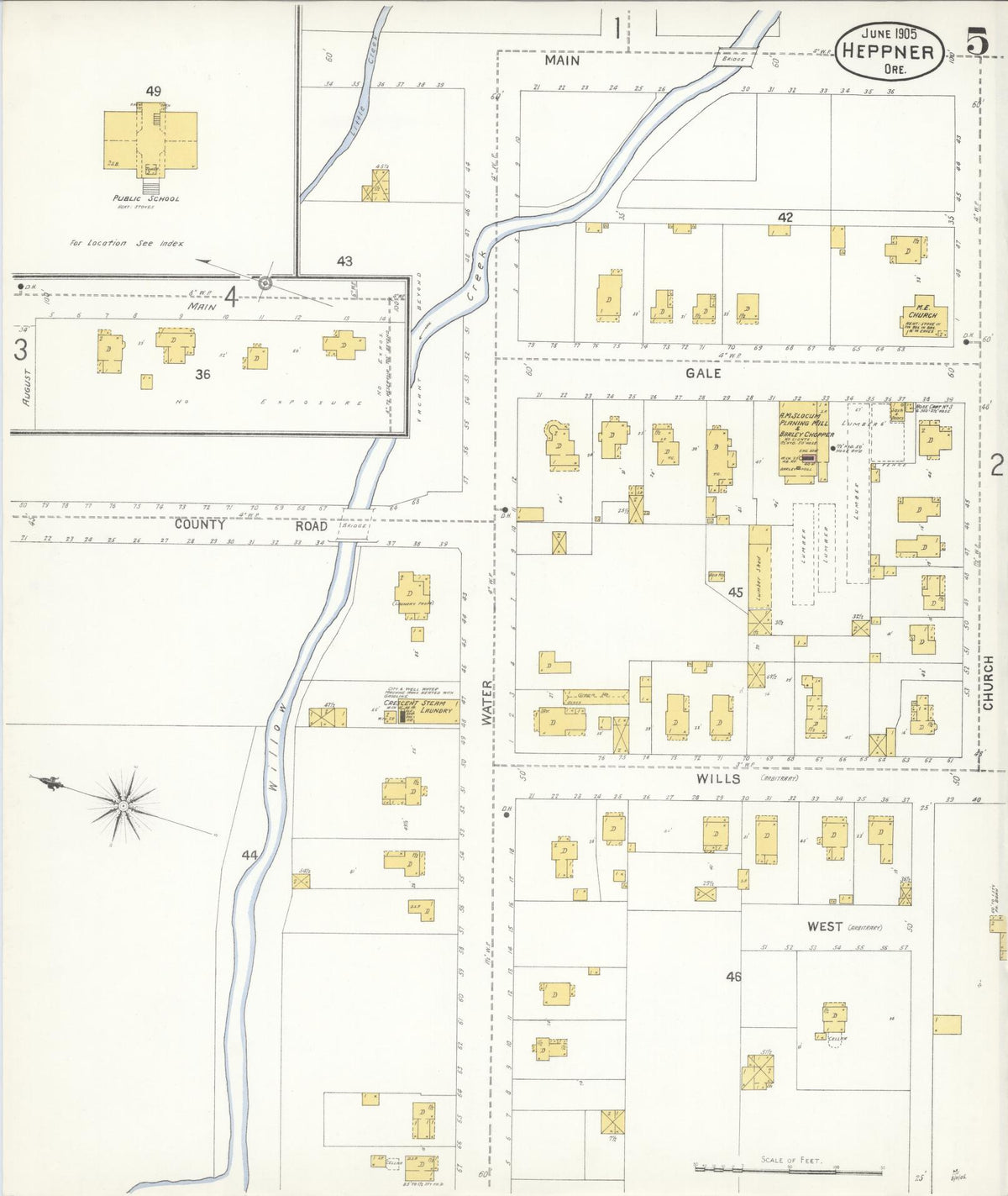 Sanborn Fire Insurance Map from Heppner, Morrow County, Oregon (1905), Sheet #0005 - Historic Sanborn Fire Insurance Map Print, vintage old map wall art, antique decor, genealogy gift, Oregon Oregon map