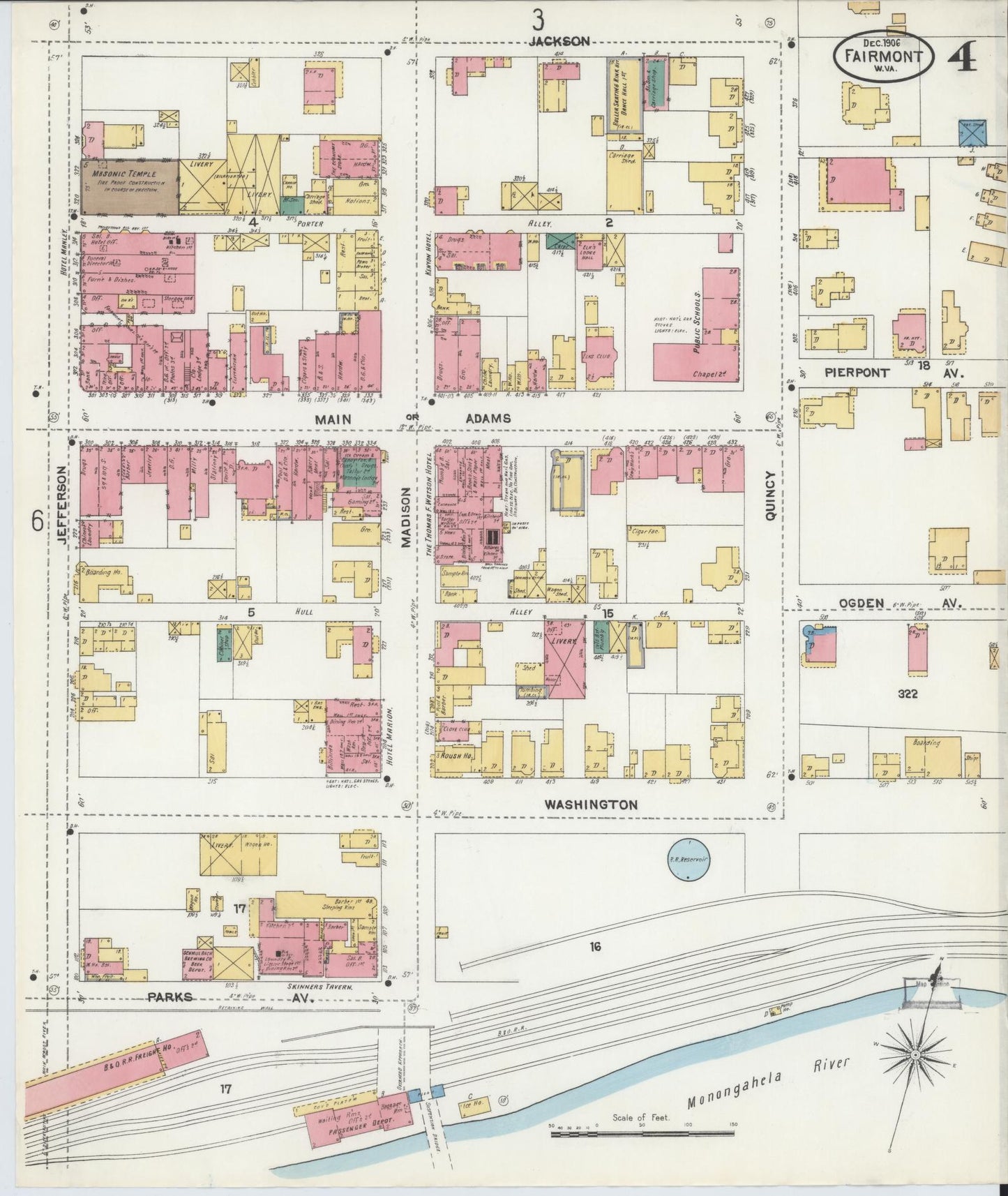 Sanborn Fire Insurance Map from Fairmont, Marion County, West Virginia (1906), Sheet #0004 - Complete Map Set gallery image, historic Sanborn map, vintage wall art, West Virginia West Virginia