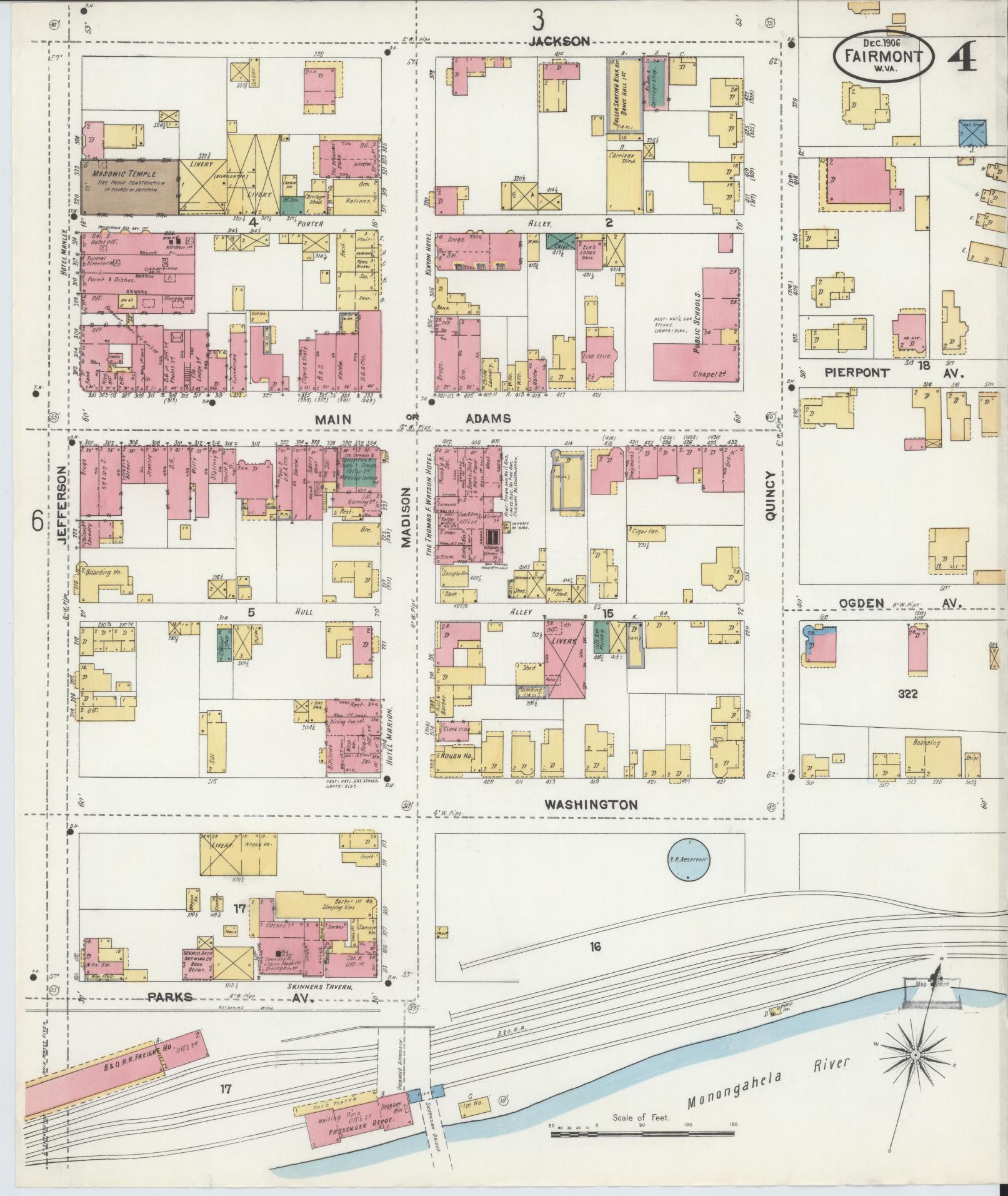 Sanborn Fire Insurance Map from Fairmont, Marion County, West Virginia (1906), Sheet #0004 - Complete Map Set gallery image, historic Sanborn map, vintage wall art, West Virginia West Virginia