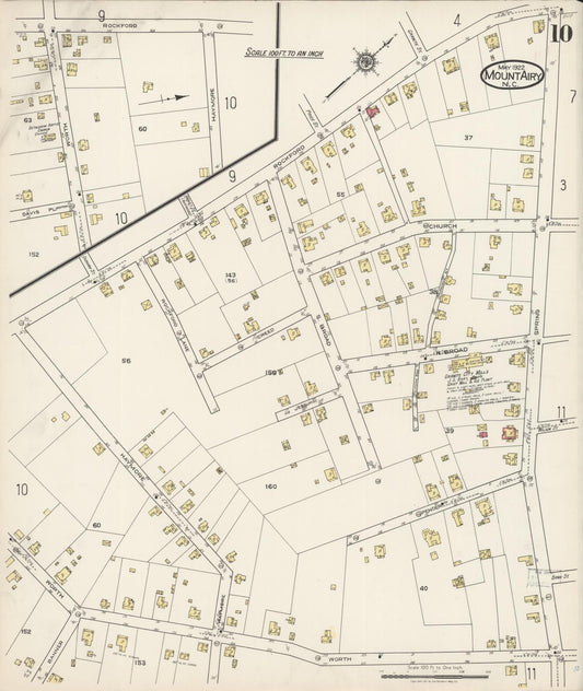 Sanborn Fire Insurance Map from Mount Airy, Surry County, North Carolina (1922), Sheet #0010 - Historic Sanborn Fire Insurance Map Print, vintage old map wall art, antique decor, genealogy gift, North Carolina North Carolina map