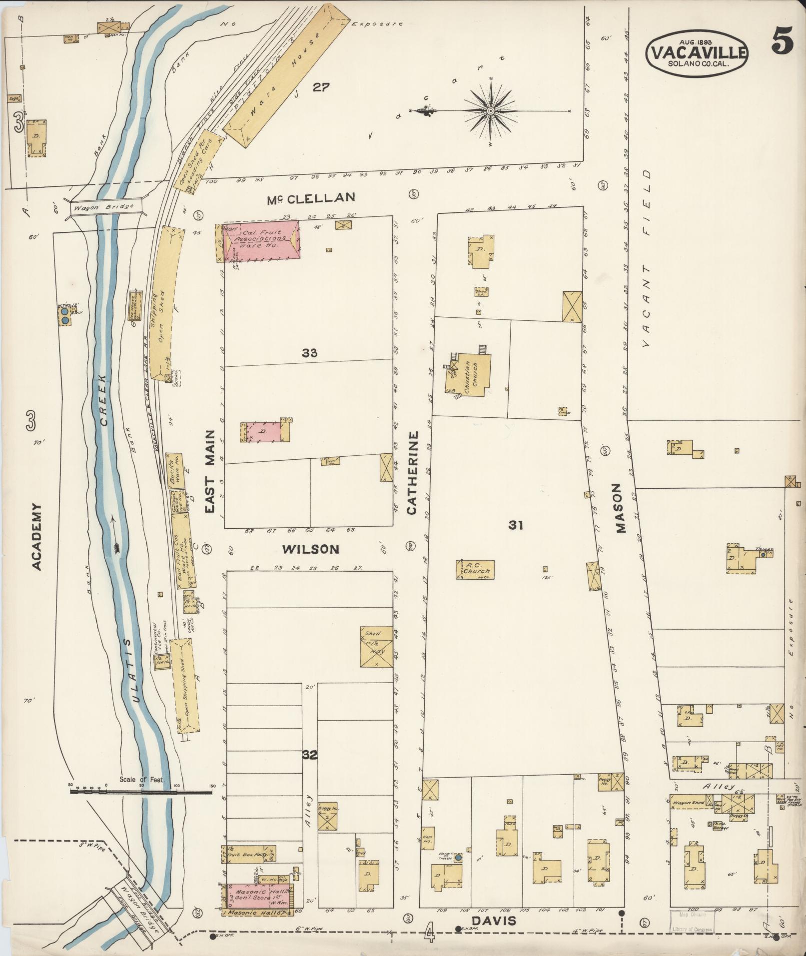 Sanborn Fire Insurance Map from Vacaville, Solano County, California (1893), Sheet #0005 - Complete Map Set gallery image, historic Sanborn map, vintage wall art, California California