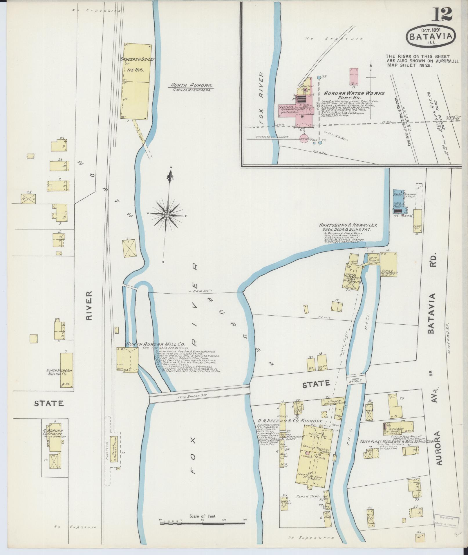Sanborn Fire Insurance Map from Batavia, Kane County, Illinois (1891), Sheet #0012 - Historic Sanborn Fire Insurance Map Print, vintage old map wall art, antique decor, genealogy gift, Illinois Illinois map