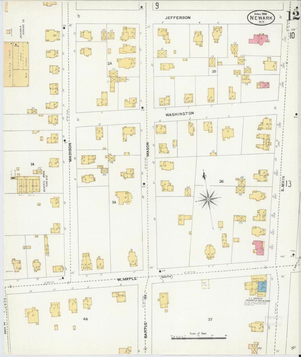 Sanborn Fire Insurance Map from Newark, Wayne County, New York (1906), Sheet #0012 - Historic Sanborn Fire Insurance Map Print, vintage old map wall art, antique decor, genealogy gift, New York New York map