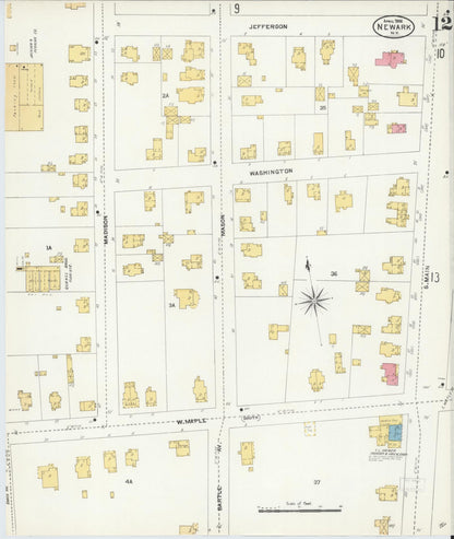Sanborn Fire Insurance Map from Newark, Wayne County, New York (1906), Sheet #0012 - Historic Sanborn Fire Insurance Map Print, vintage old map wall art, antique decor, genealogy gift, New York New York map