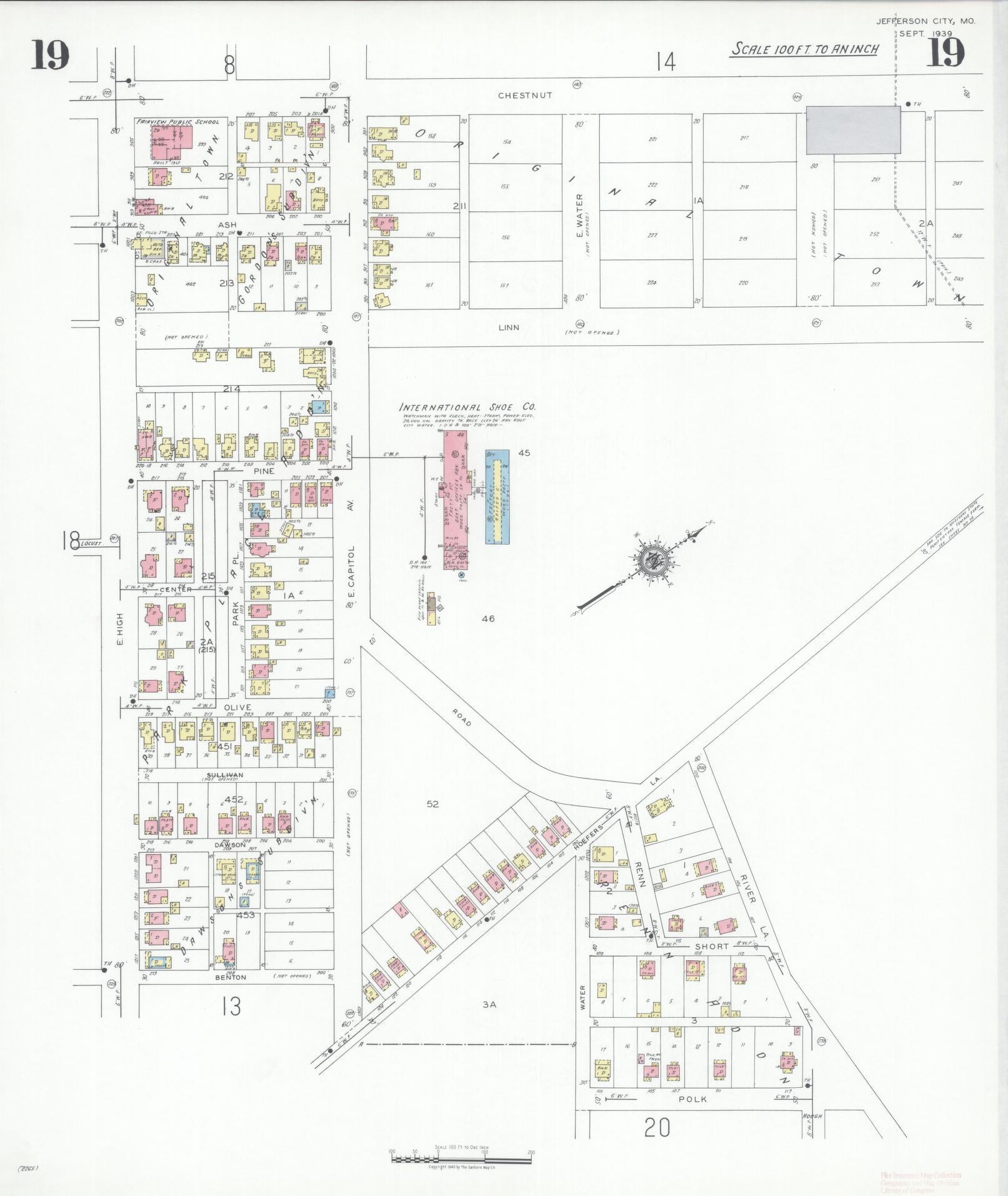 Sanborn Fire Insurance Map from Jefferson City, Cole County, Missouri (1939), Sheet #0019 - Complete Map Set gallery image, historic Sanborn map, vintage wall art, Missouri Missouri