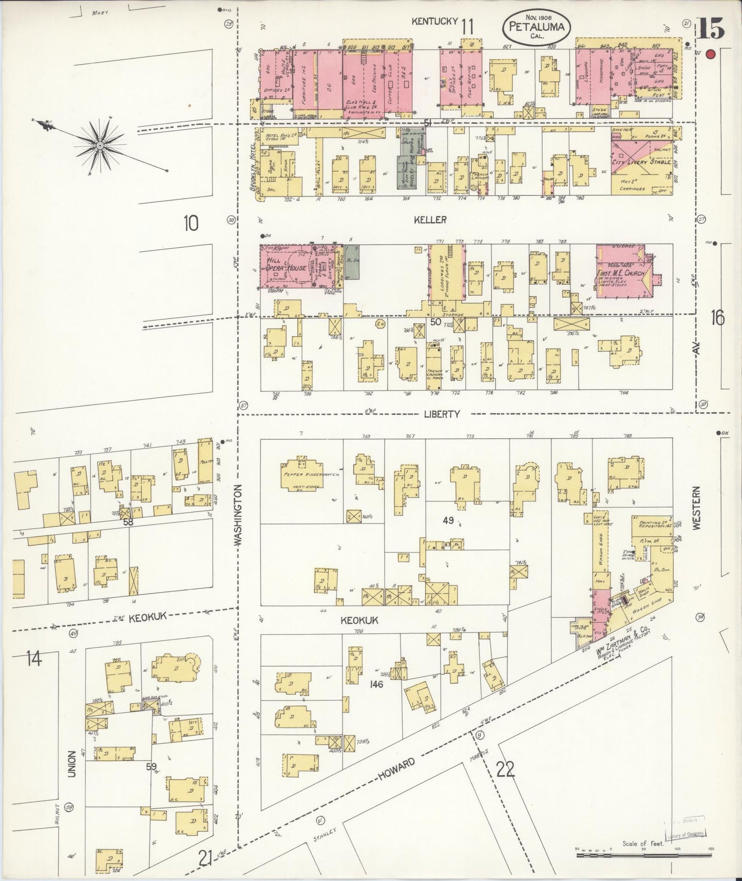 Sanborn Fire Insurance Map from Petaluma, Sonoma County, California (1906), Sheet #0015 - Complete Map Set gallery image, historic Sanborn map, vintage wall art, California California