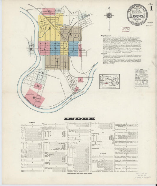 Sanborn Fire Insurance Map from Blairsville, Indiana County, Pennsylvania (1915), Sheet #0001 - Complete Map Set gallery image, historic Sanborn map, vintage wall art, Blairsville Indiana