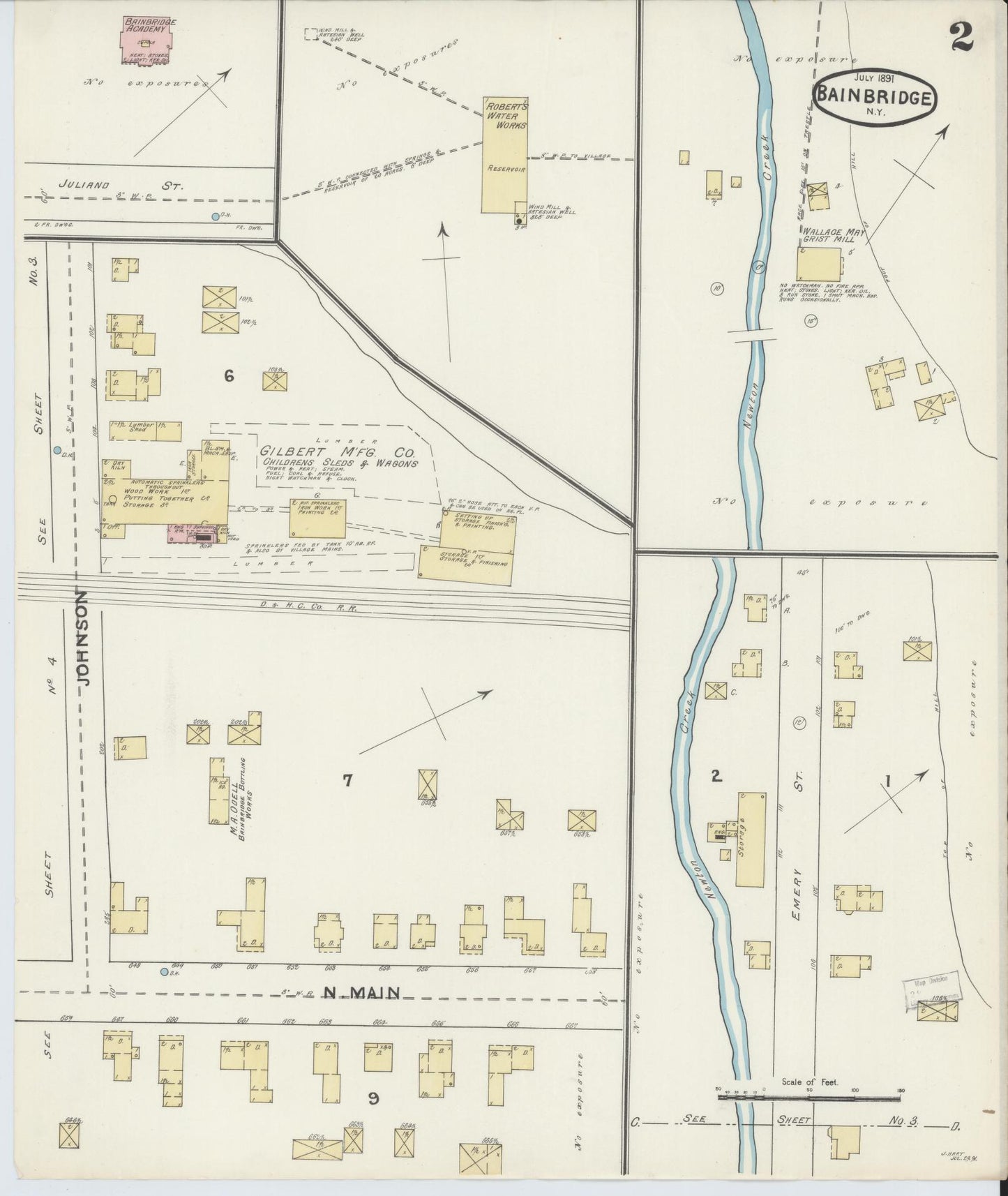 Sanborn Fire Insurance Map from Bainbridge, Chenango County, New York (1891), Sheet #0002 - Complete Map Set gallery image, historic Sanborn map, vintage wall art, New York New York