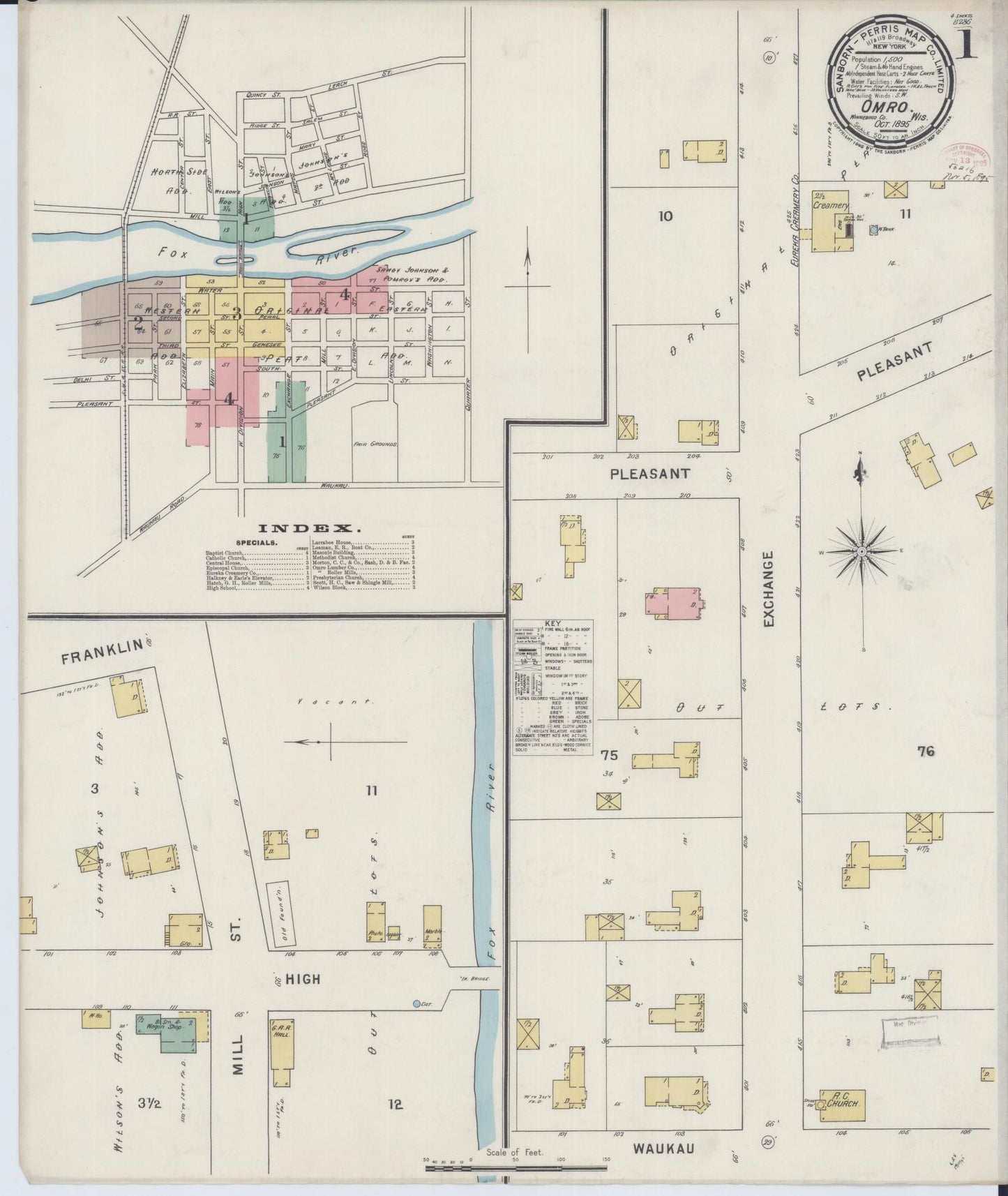 Sanborn Fire Insurance Map from Omro, Winnebago County, Wisconsin (1895), Sheet #0001 - Complete Map Set gallery image, historic Sanborn map, vintage wall art, Wisconsin Wisconsin