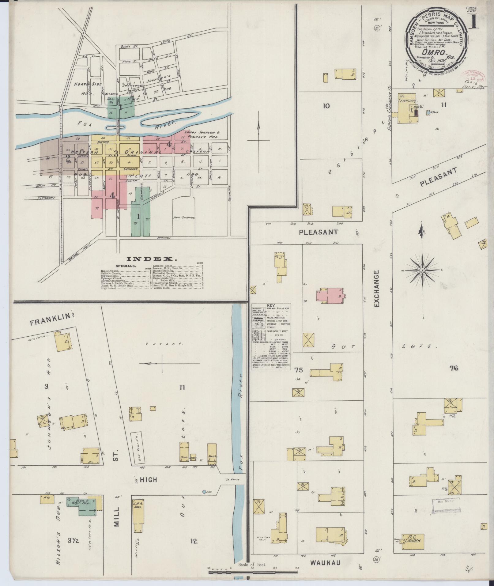Sanborn Fire Insurance Map from Omro, Winnebago County, Wisconsin (1895), Sheet #0001 - Complete Map Set gallery image, historic Sanborn map, vintage wall art, Wisconsin Wisconsin
