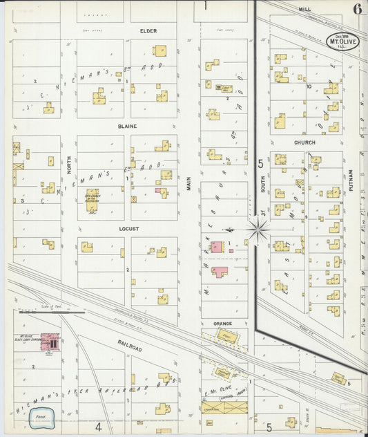 Sanborn Fire Insurance Map from Mount Olive, Macoupin County, Illinois (1899), Sheet #0006 - Historic Sanborn Fire Insurance Map Print, vintage old map wall art, antique decor, genealogy gift, Illinois Illinois map