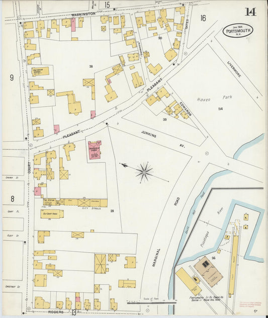 Sanborn Fire Insurance Map from Portsmouth, Rockingham County, New Hampshire (1904), Sheet #0014 - Historic Sanborn Fire Insurance Map Print, vintage old map wall art, antique decor, genealogy gift, New Hampshire New Hampshire map
