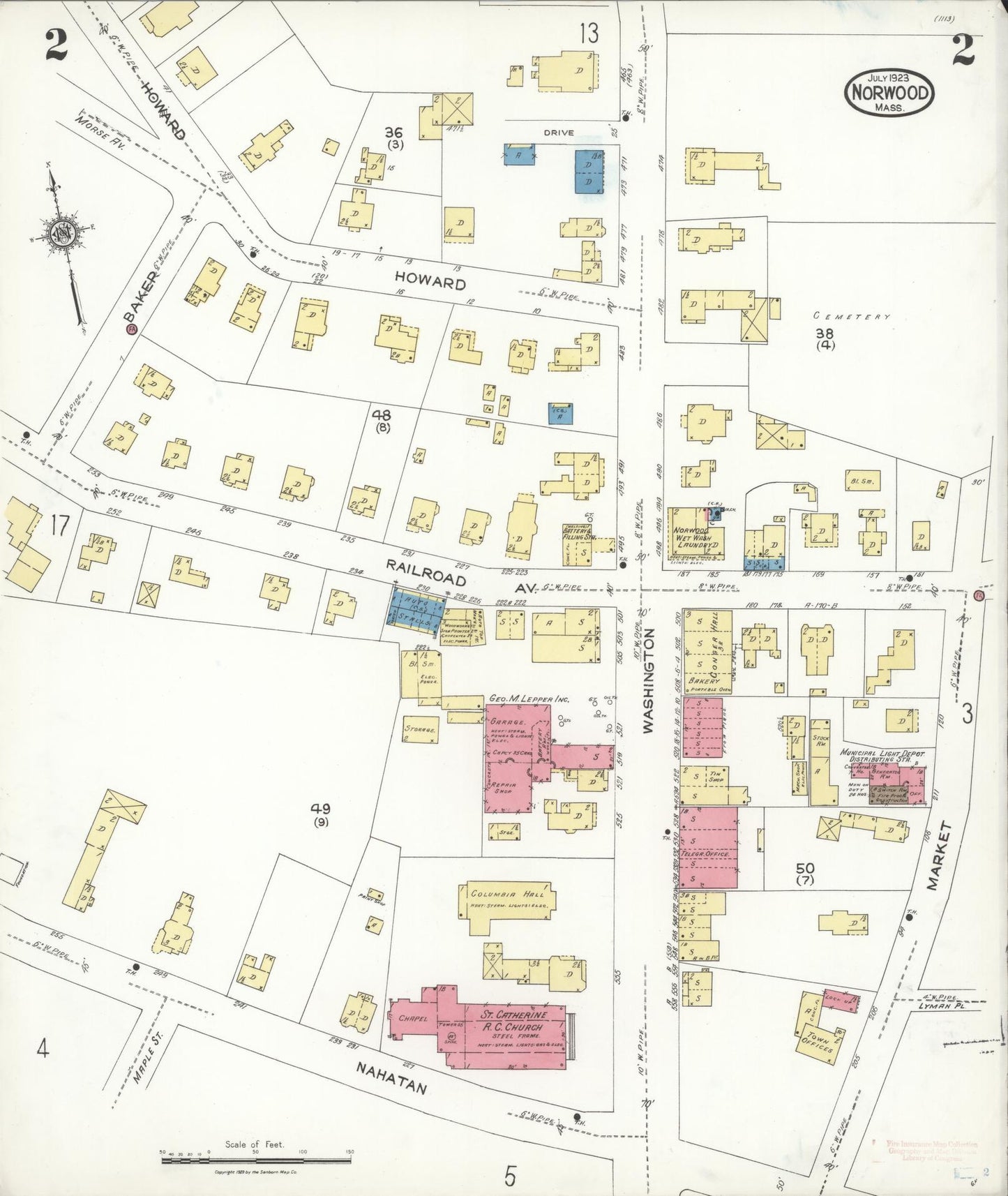 Sanborn Fire Insurance Map from Norwood, Norfolk County, Massachusetts (1923), Sheet #0002 - Complete Map Set gallery image, historic Sanborn map, vintage wall art, Massachusetts Massachusetts