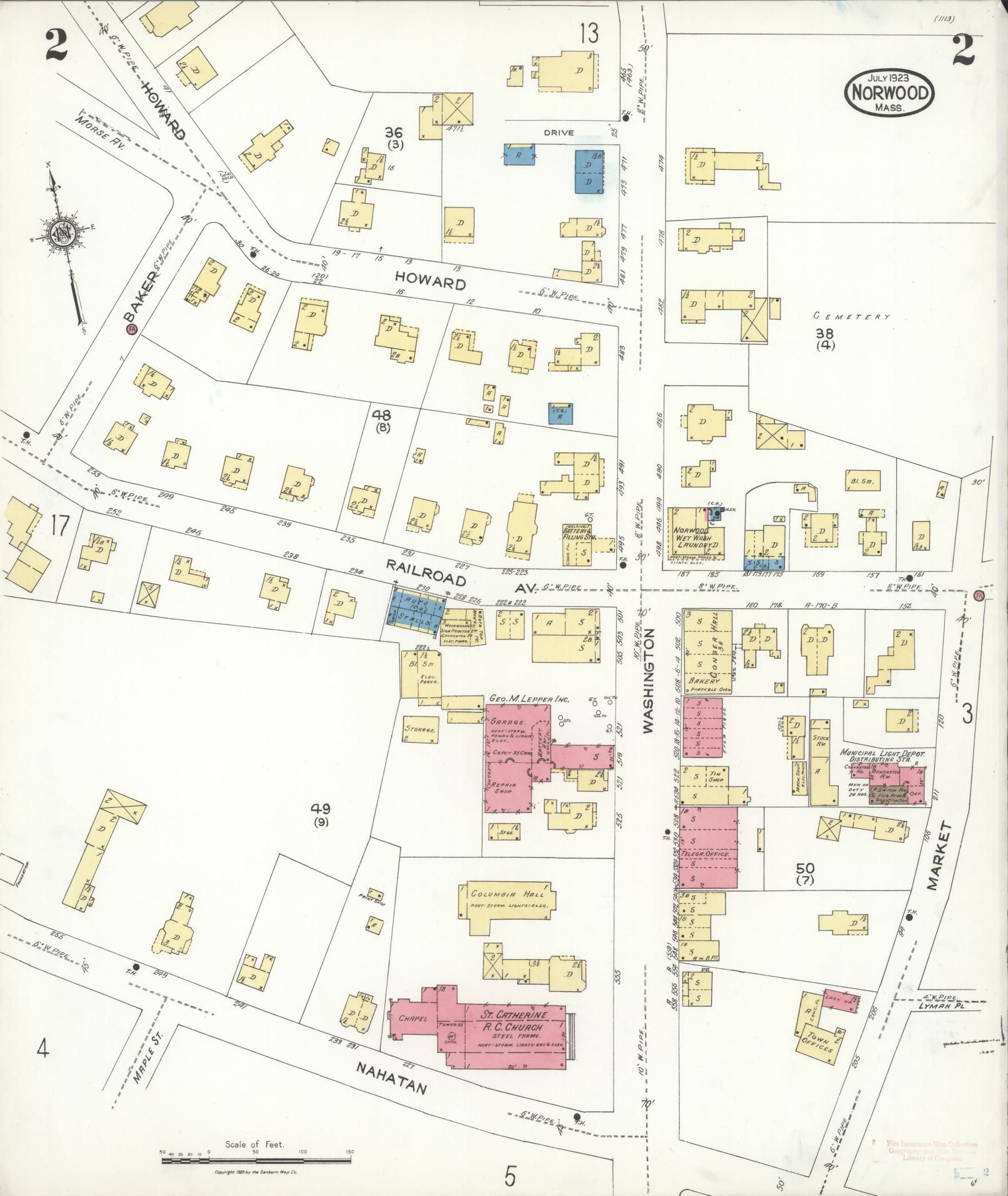 Sanborn Fire Insurance Map from Norwood, Norfolk County, Massachusetts (1923), Sheet #0002 - Complete Map Set gallery image, historic Sanborn map, vintage wall art, Massachusetts Massachusetts