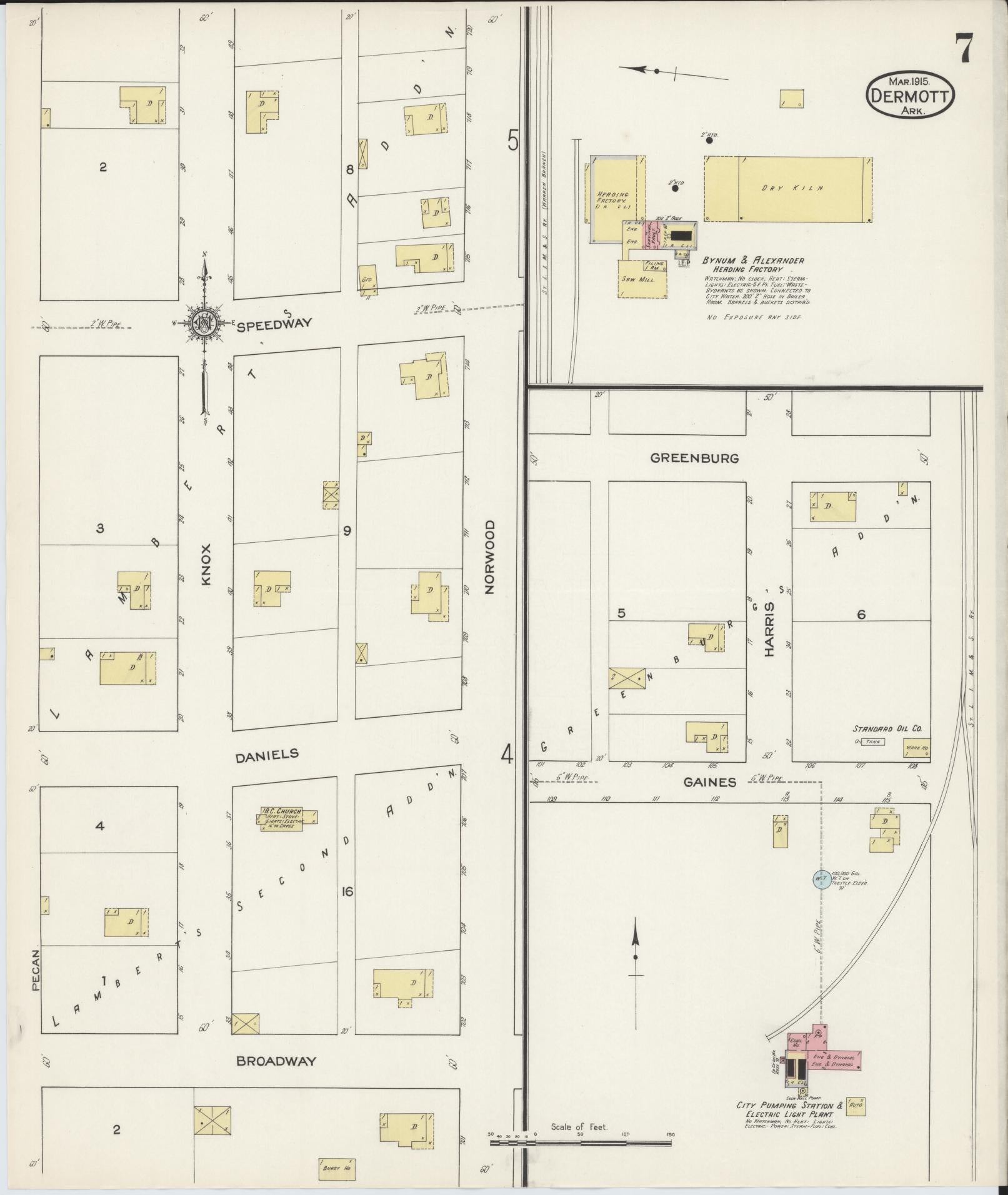 Sanborn Fire Insurance Map from Dermott, Chicot County, Arkansas (1915), Sheet #0007 - Complete Map Set gallery image, historic Sanborn map, vintage wall art, Arkansas Arkansas