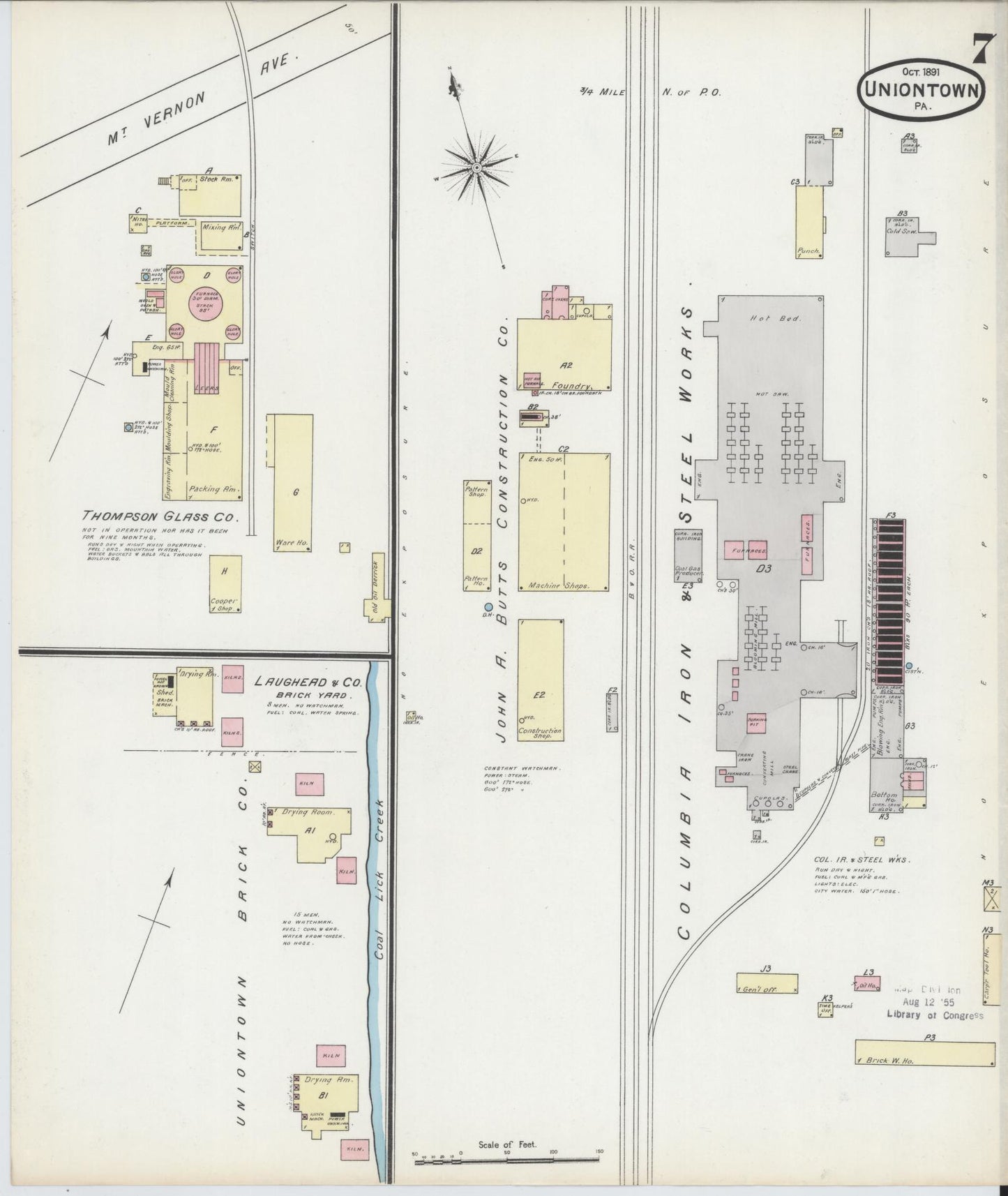 Sanborn Fire Insurance Map from Uniontown, Fayette County, Pennsylvania (1891), Sheet #0007 - Complete Map Set gallery image, historic Sanborn map, vintage wall art, Pennsylvania Pennsylvania