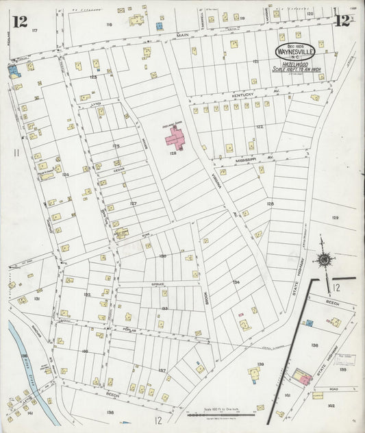 Sanborn Fire Insurance Map from Waynesville, Haywood County, North Carolina (1924), Sheet #0012 - Historic Sanborn Fire Insurance Map Print, vintage old map wall art, antique decor, genealogy gift, North Carolina North Carolina map