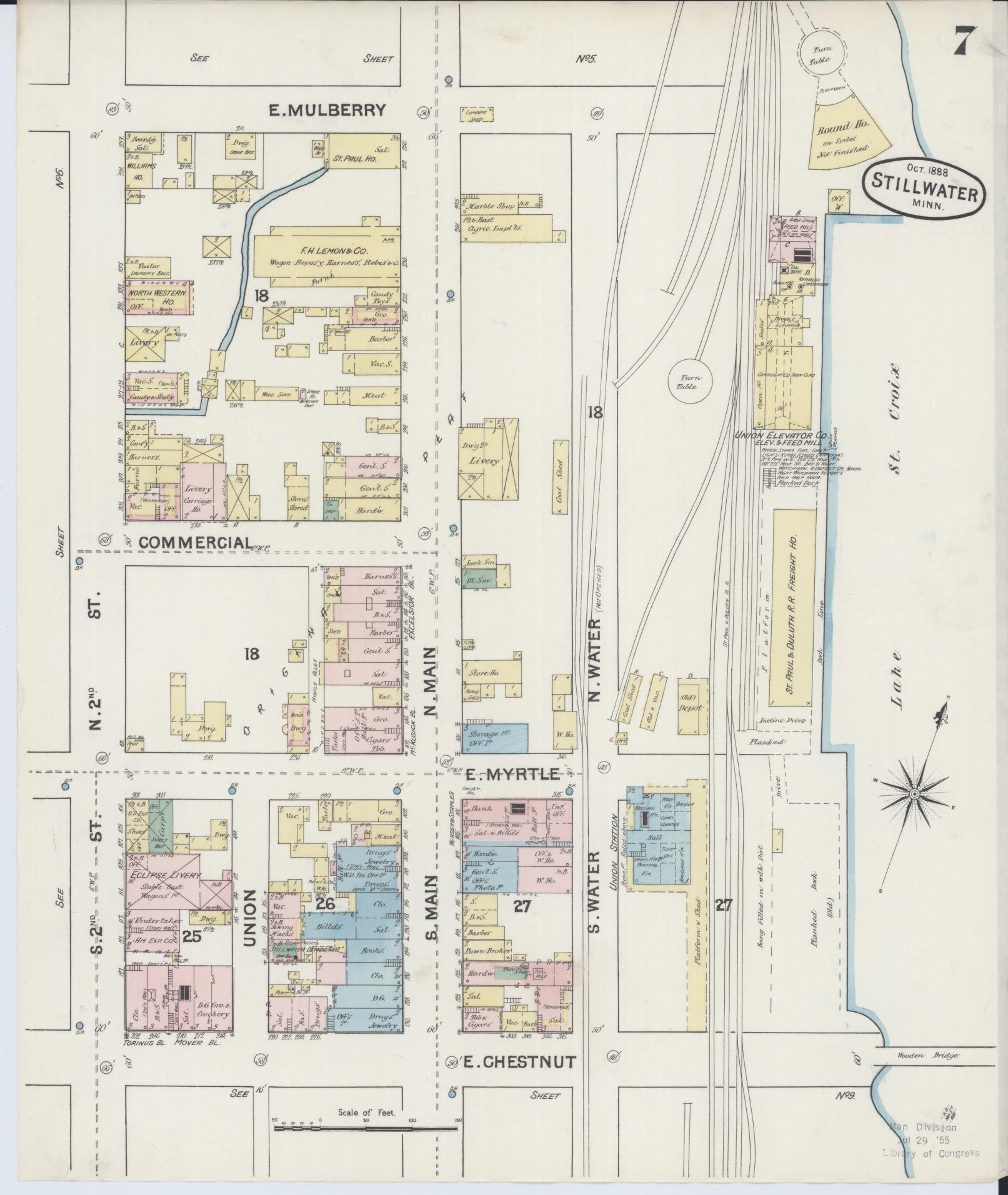 Sanborn Fire Insurance Map from Stillwater, Washington County, Minnesota (1888), Sheet #0007 - Complete Map Set gallery image, historic Sanborn map, vintage wall art, Minnesota Minnesota