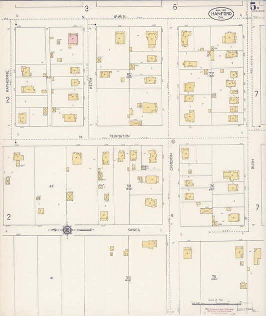 Sanborn Fire Insurance Map from Hanford, Kings County, California (1913), Sheet #0005 - Historic Sanborn Fire Insurance Map Print, vintage old map wall art, antique decor, genealogy gift, California California map