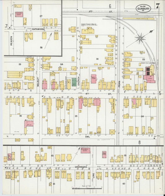 Sanborn Fire Insurance Map from Sunbury, Northumberland County, Pennsylvania (1901), Sheet #0007 - Historic Sanborn Fire Insurance Map Print, vintage old map wall art, antique decor, genealogy gift, Pennsylvania Pennsylvania map