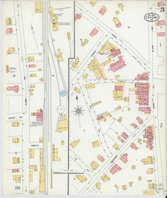 Sanborn Fire Insurance Map from Oxford, Chester County, Pennsylvania (1904), Sheet #0003 - Historic Sanborn Fire Insurance Map Print, vintage old map wall art, antique decor, genealogy gift, Pennsylvania Pennsylvania map