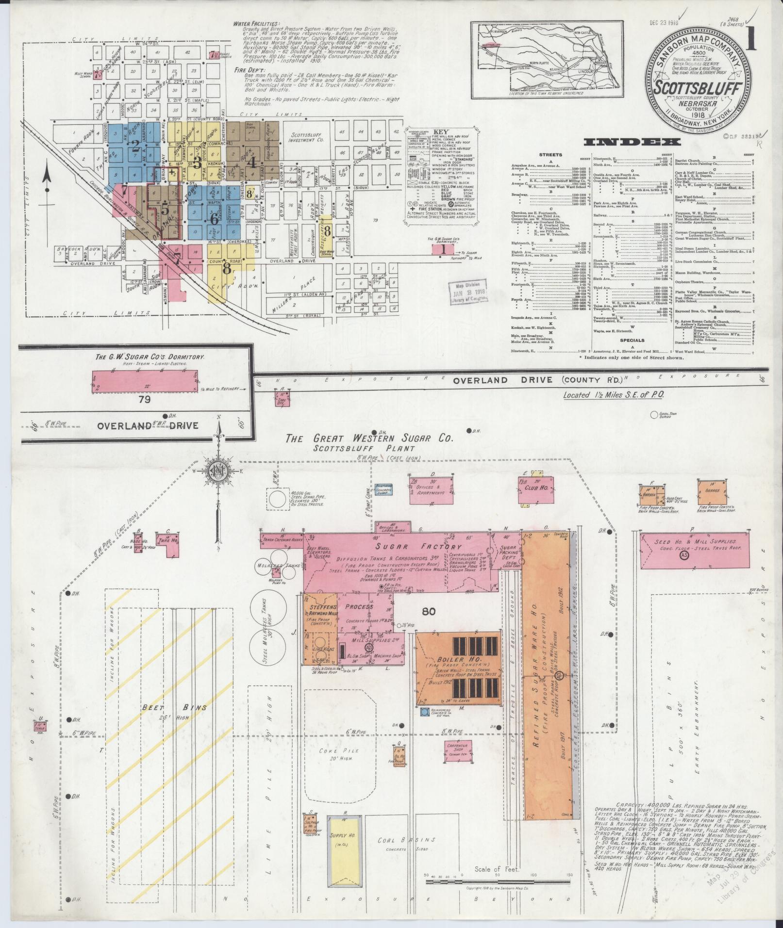 Sanborn Fire Insurance Map from Scottsbluff, Scotts Bluff County, Nebraska (1918), Sheet #0001 - Historic Sanborn Fire Insurance Map Print, vintage old map wall art, antique decor, genealogy gift, Nebraska Nebraska map