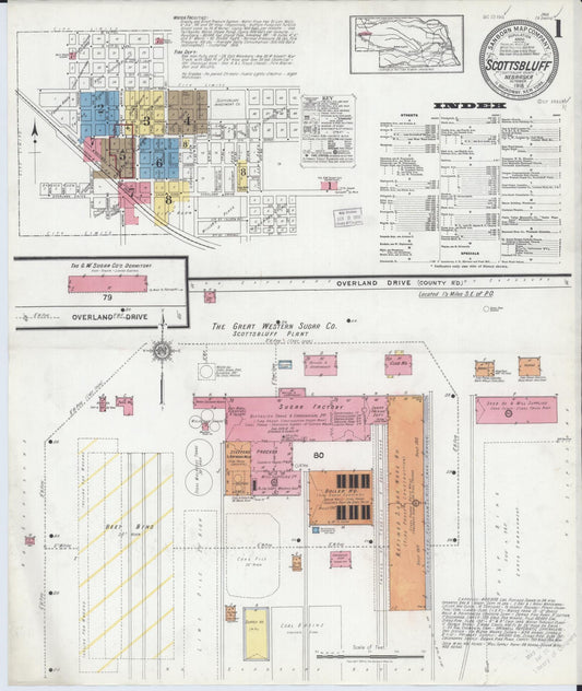 Sanborn Fire Insurance Map from Scottsbluff, Scotts Bluff County, Nebraska (1918), Sheet #0001 - Historic Sanborn Fire Insurance Map Print, vintage old map wall art, antique decor, genealogy gift, Nebraska Nebraska map