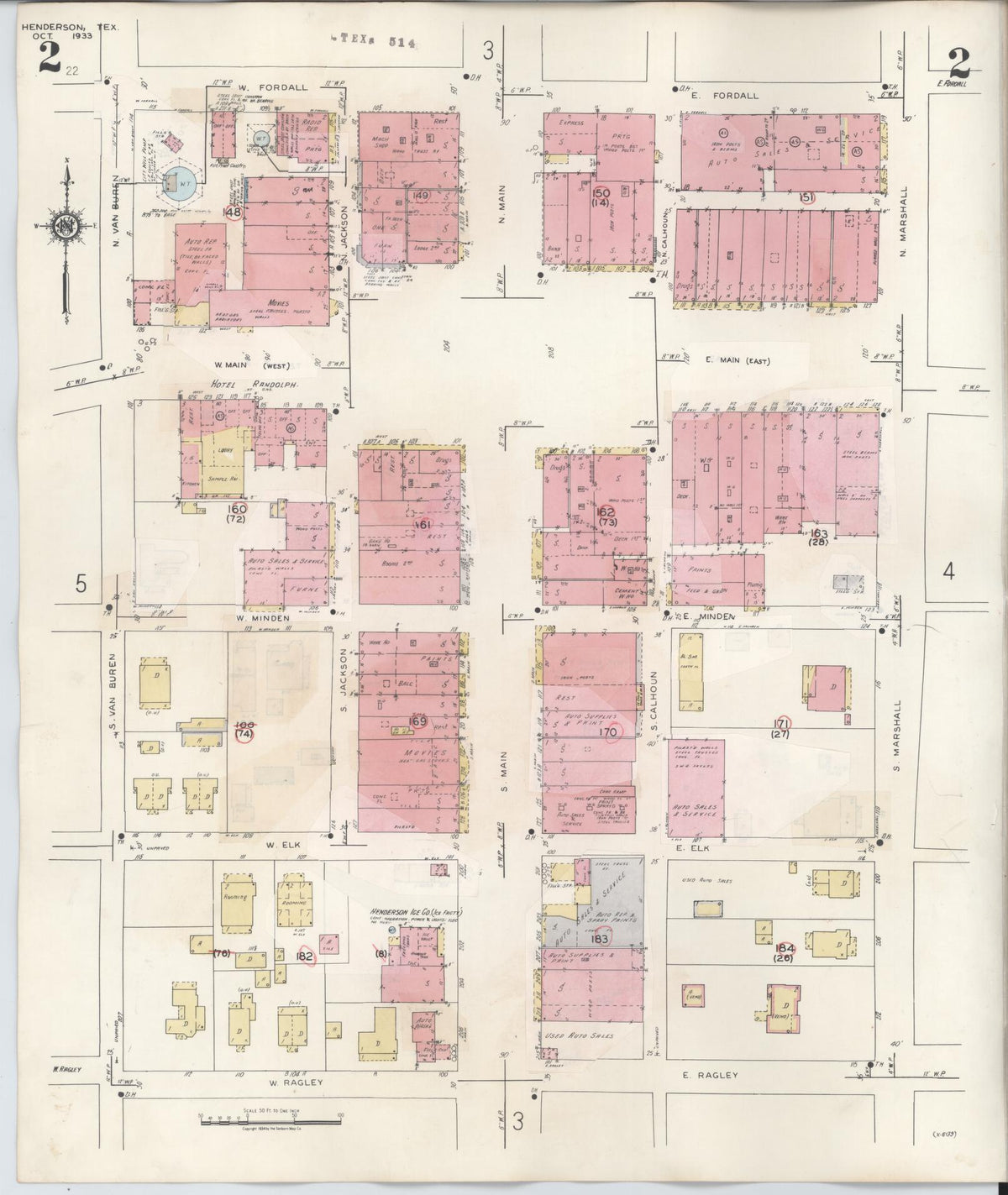 Sanborn Fire Insurance Map from Henderson, Rusk County, Texas (1949), Sheet #0002 - Complete Map Set gallery image, historic Sanborn map, vintage wall art, Texas Texas
