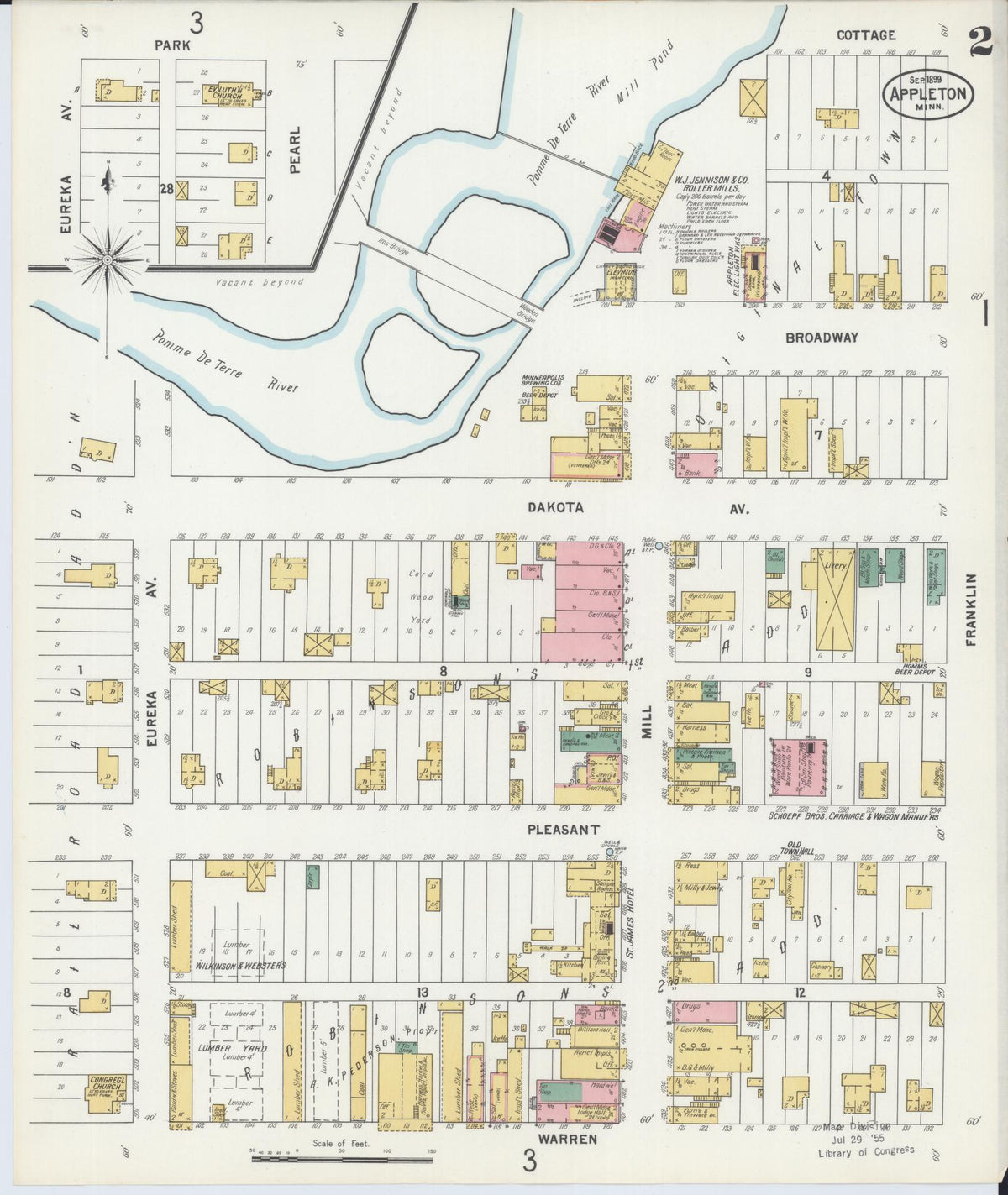 Sanborn Fire Insurance Map from Appleton, Swift County, Minnesota (1899), Sheet #0002 - Historic Sanborn Fire Insurance Map Print, vintage old map wall art, antique decor, genealogy gift, Minnesota Minnesota map