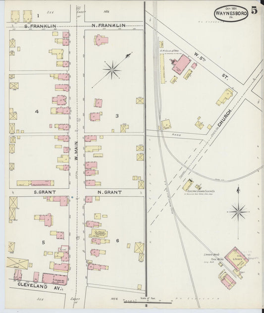Sanborn Fire Insurance Map from Waynesboro, Franklin County, Pennsylvania (1891), Sheet #0005 - Historic Sanborn Fire Insurance Map Print, vintage old map wall art, antique decor, genealogy gift, Pennsylvania Pennsylvania map