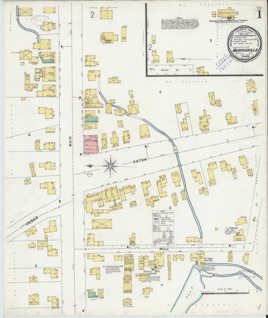Sanborn Fire Insurance Map from Morrisville, Madison County, New York (1899), Sheet #0001 - Historic Sanborn Fire Insurance Map Print, vintage old map wall art, antique decor, genealogy gift, New York New York map