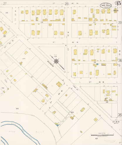 Sanborn Fire Insurance Map from Twin Falls, Twin Falls County, Idaho (1922), Sheet #0035 - Complete Map Set gallery image, historic Sanborn map, vintage wall art, Falls Idaho