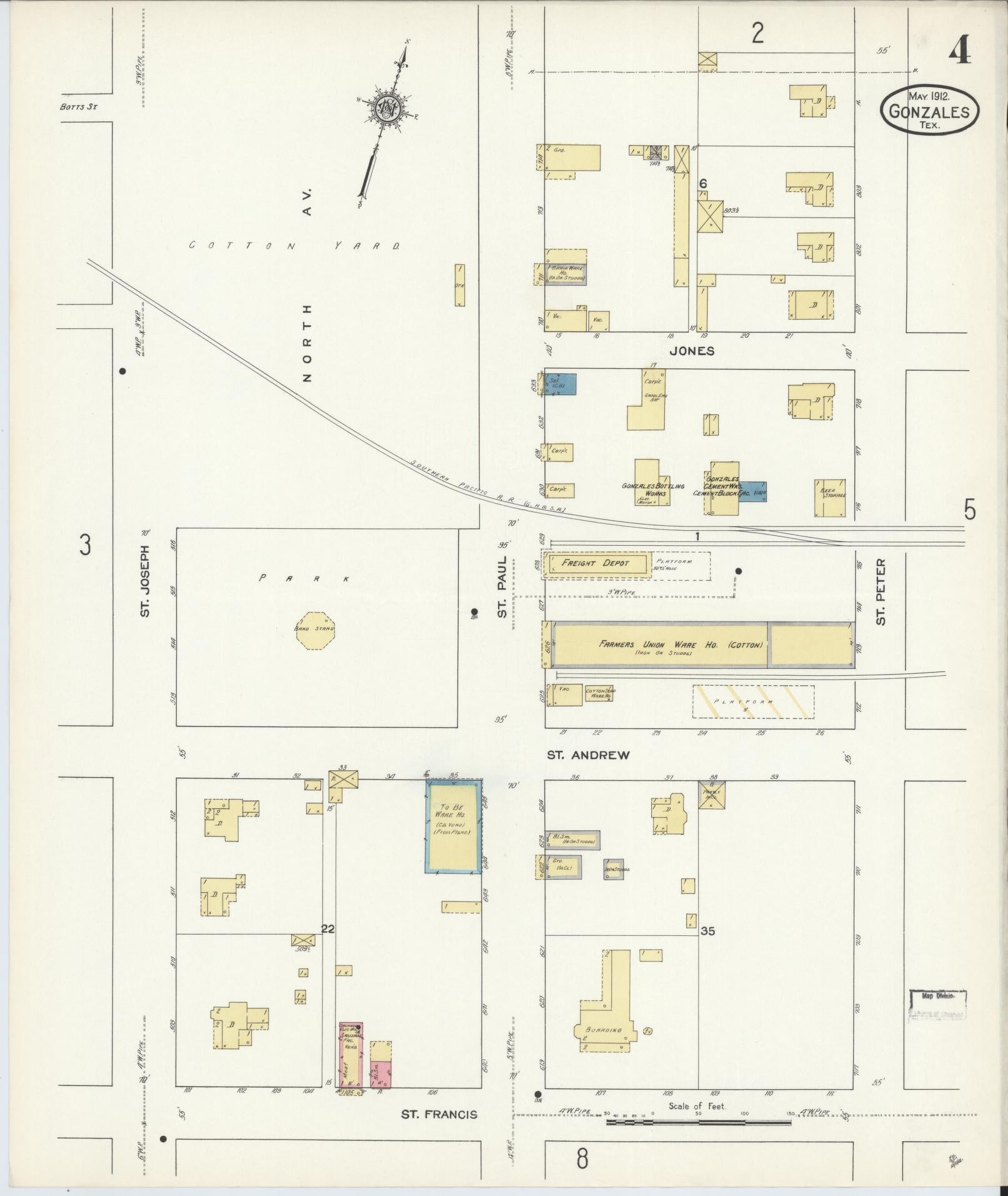 Sanborn Fire Insurance Map from Gonzales, Gonzales County, Texas (1912), Sheet #0004 - Complete Map Set gallery image, historic Sanborn map, vintage wall art, Texas Texas