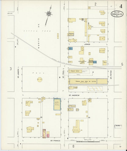 Sanborn Fire Insurance Map from Gonzales, Gonzales County, Texas (1912), Sheet #0004 - Complete Map Set gallery image, historic Sanborn map, vintage wall art, Texas Texas