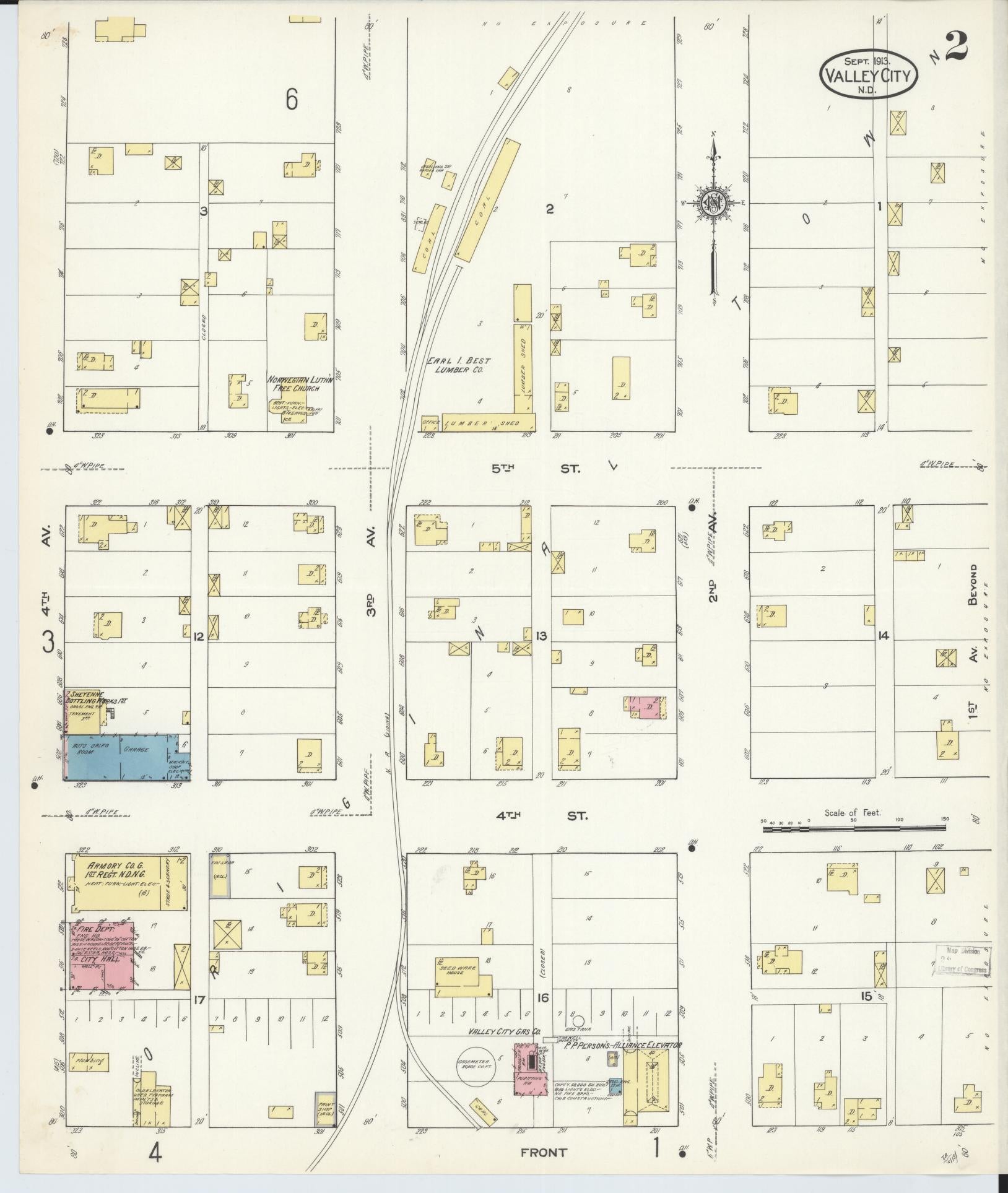 Sanborn Fire Insurance Map from Valley City, Barnes County, North Dakota (1913), Sheet #0002 - Historic Sanborn Fire Insurance Map Print, vintage old map wall art, antique decor, genealogy gift, North Dakota North Dakota map