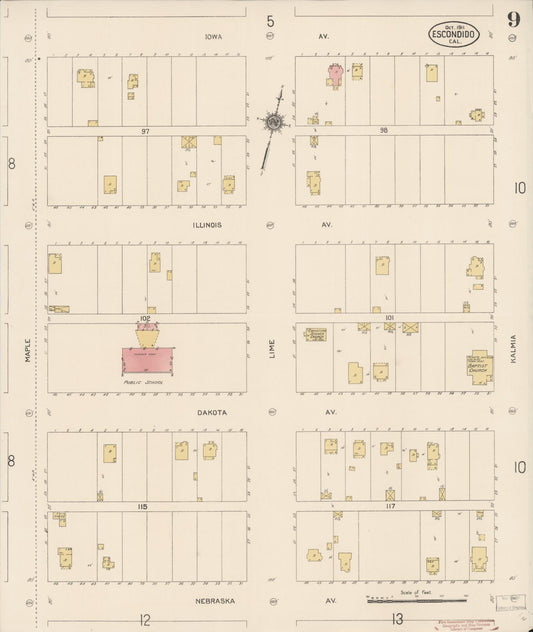 Sanborn Fire Insurance Map from Escondido, San Diego County, California (1911), Sheet #0009 - Historic Sanborn Fire Insurance Map Print, vintage old map wall art, antique decor, genealogy gift, California California map