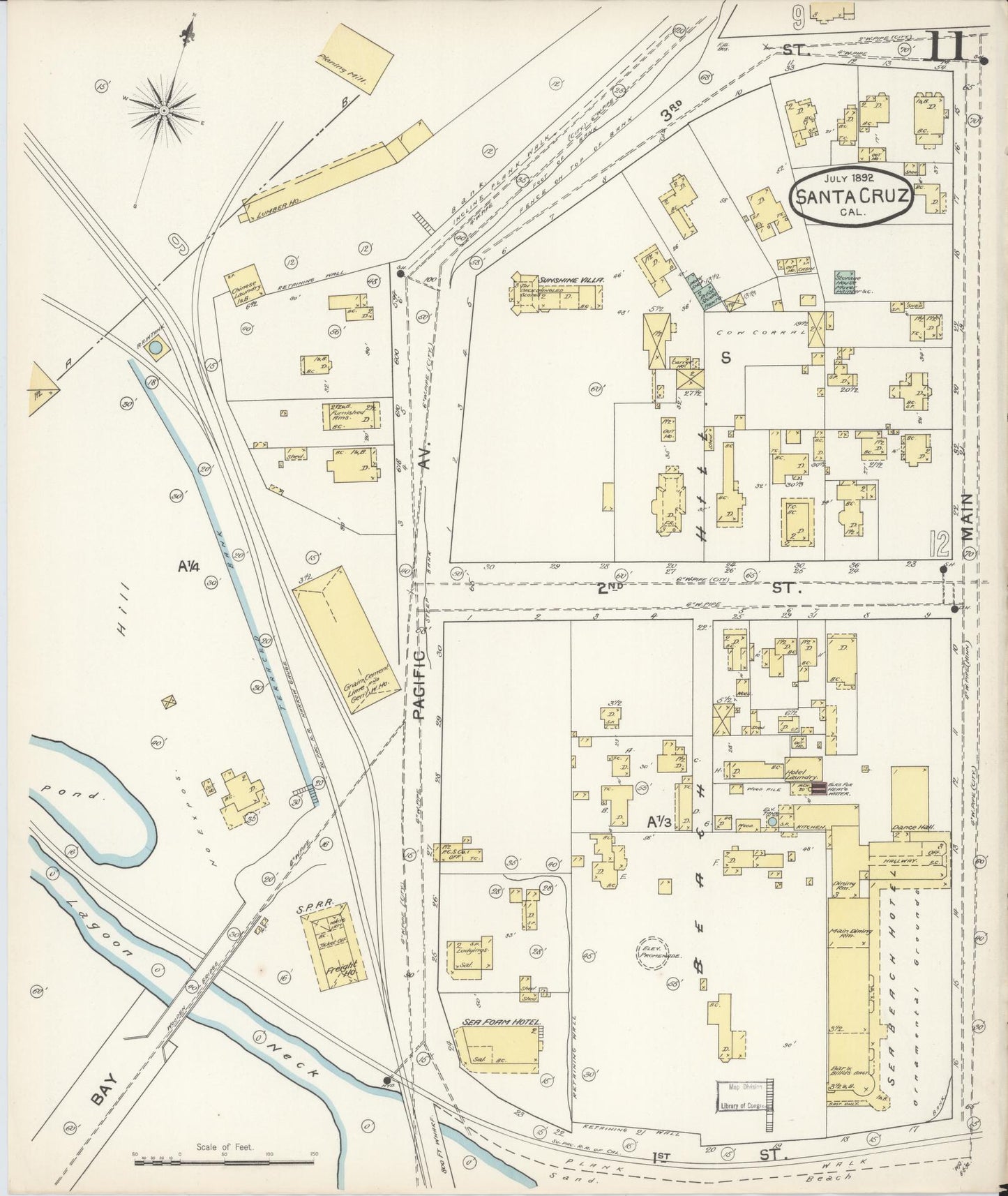 Sanborn Fire Insurance Map from Santa Cruz, Santa Cruz County, California (1892), Sheet #0011 - Complete Map Set gallery image, historic Sanborn map, vintage wall art, California California