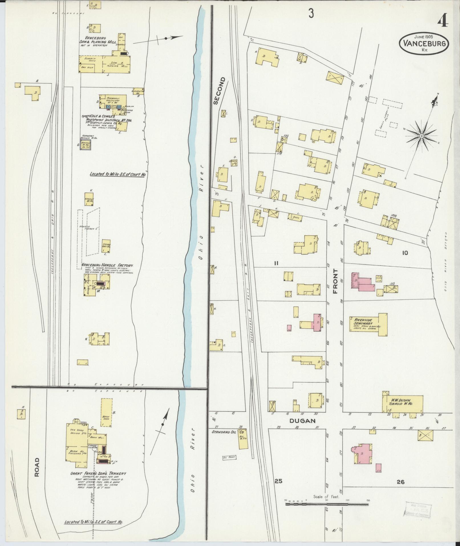 Sanborn Fire Insurance Map from Vanceburg, Lewis County, Kentucky (1909), Sheet #0004 - Historic Sanborn Fire Insurance Map Print, vintage old map wall art, antique decor, genealogy gift, Kentucky Kentucky map