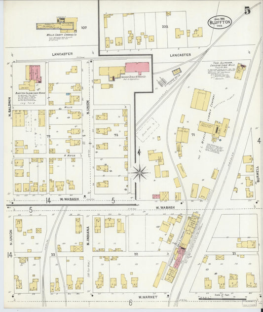 Sanborn Fire Insurance Map from Bluffton, Wells County, Indiana (1906), Sheet #0005 - Historic Sanborn Fire Insurance Map Print, vintage old map wall art, antique decor, genealogy gift, Indiana Indiana map
