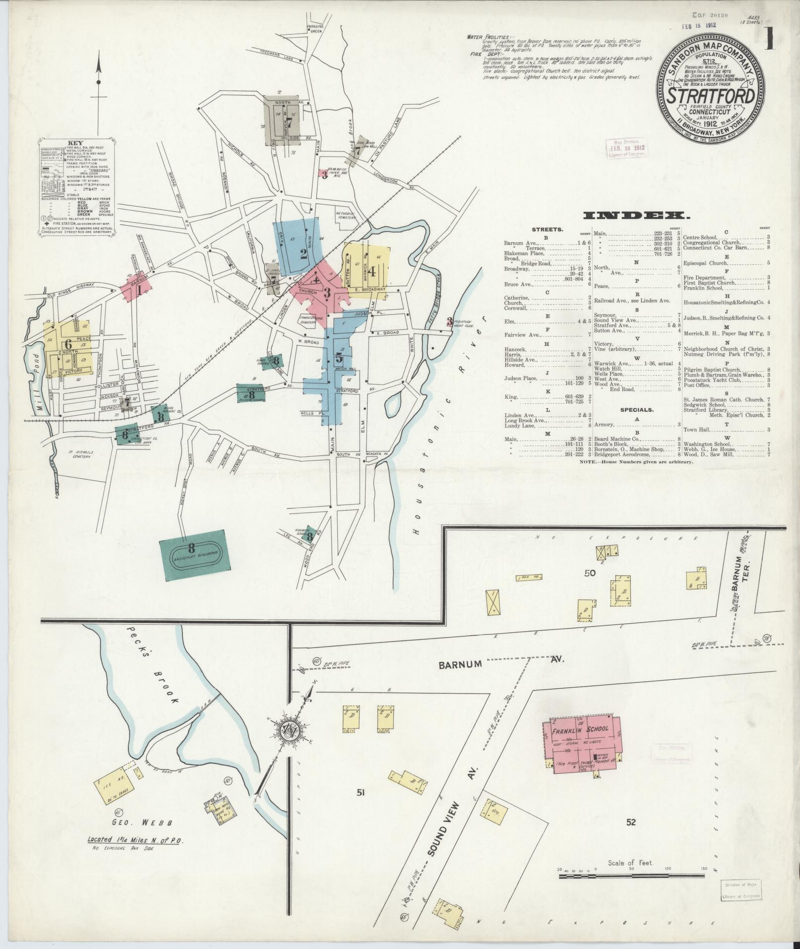 Sanborn Fire Insurance Map from Stratford, Fairfield County, Connecticut (1912), Sheet #0001 - Complete Map Set gallery image, historic Sanborn map, vintage wall art, Connecticut Connecticut