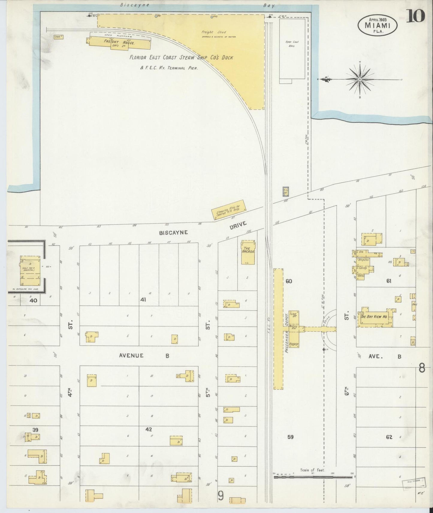 Sanborn Fire Insurance Map from Miami, Dade County, Florida (1903), Sheet #0010 - Complete Map Set gallery image, historic Sanborn map, vintage wall art, Florida Florida