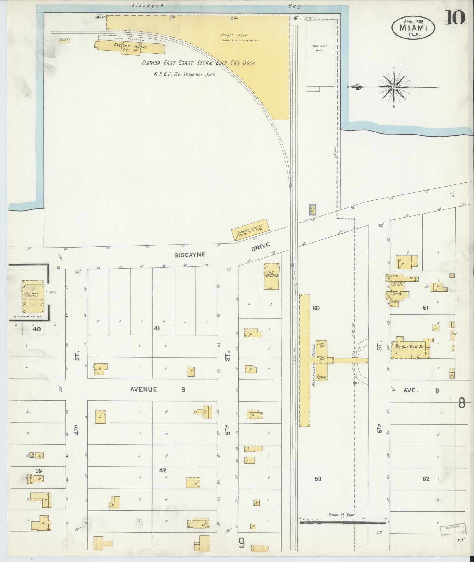 Sanborn Fire Insurance Map from Miami, Dade County, Florida (1903), Sheet #0010 - Complete Map Set gallery image, historic Sanborn map, vintage wall art, Florida Florida