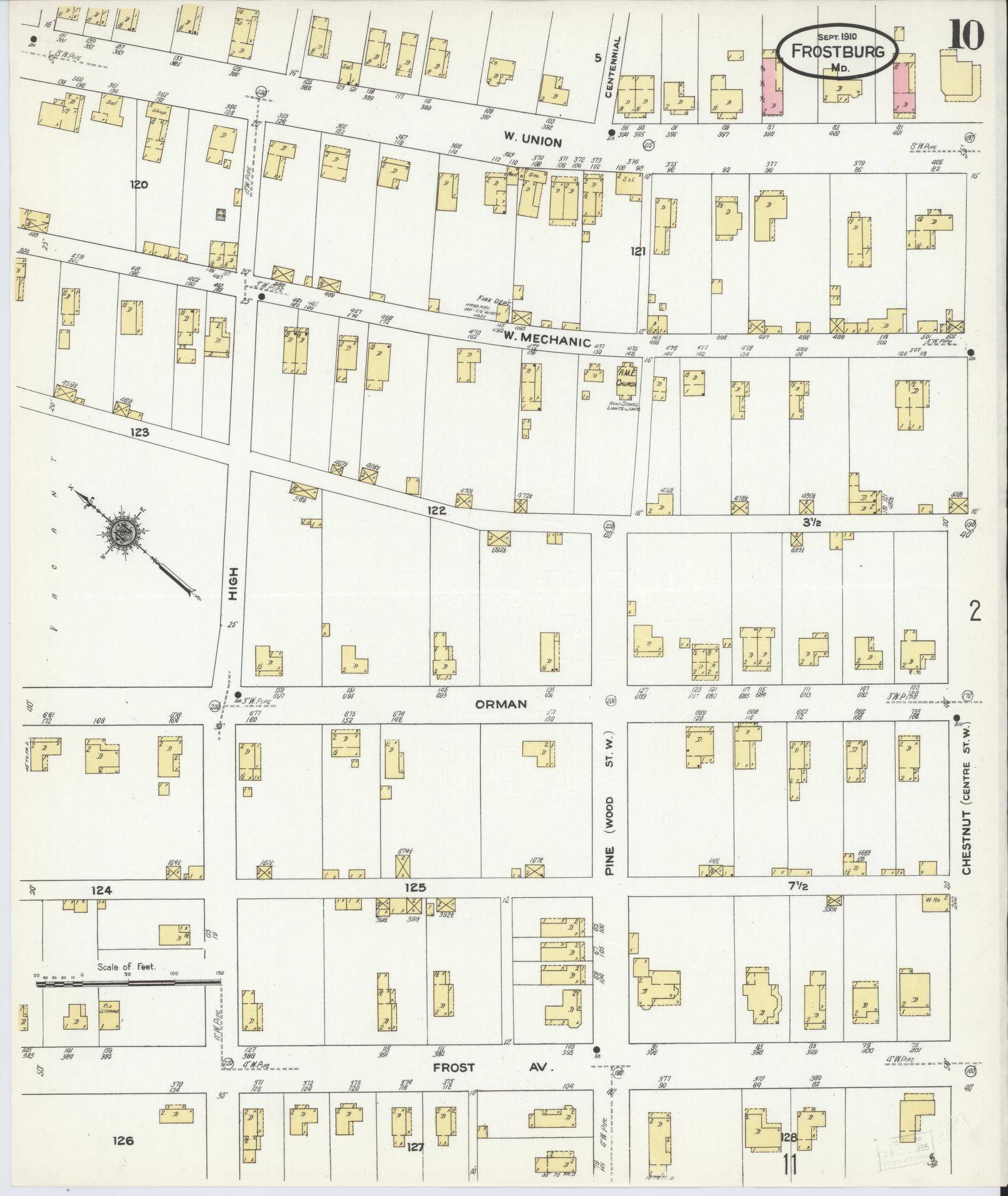 Sanborn Fire Insurance Map from Frostburg, Allegany County, Maryland (1910), Sheet #0010 - Historic Sanborn Fire Insurance Map Print, vintage old map wall art