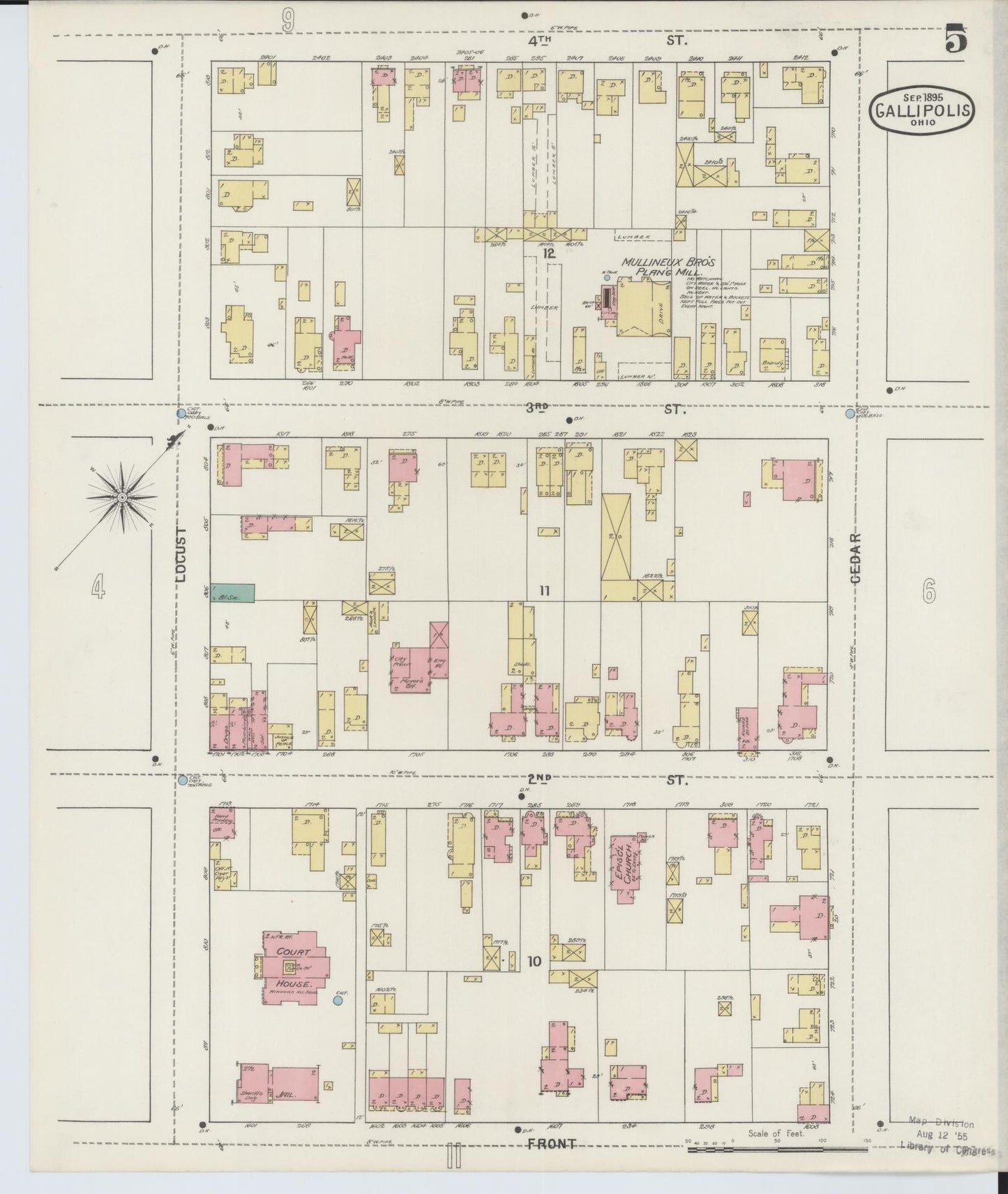 Sanborn Fire Insurance Map from Gallipolis, Gallia County, Ohio (1895), Sheet #0005 - Historic Sanborn Fire Insurance Map Print, vintage old map wall art, antique decor, genealogy gift, Ohio Ohio map