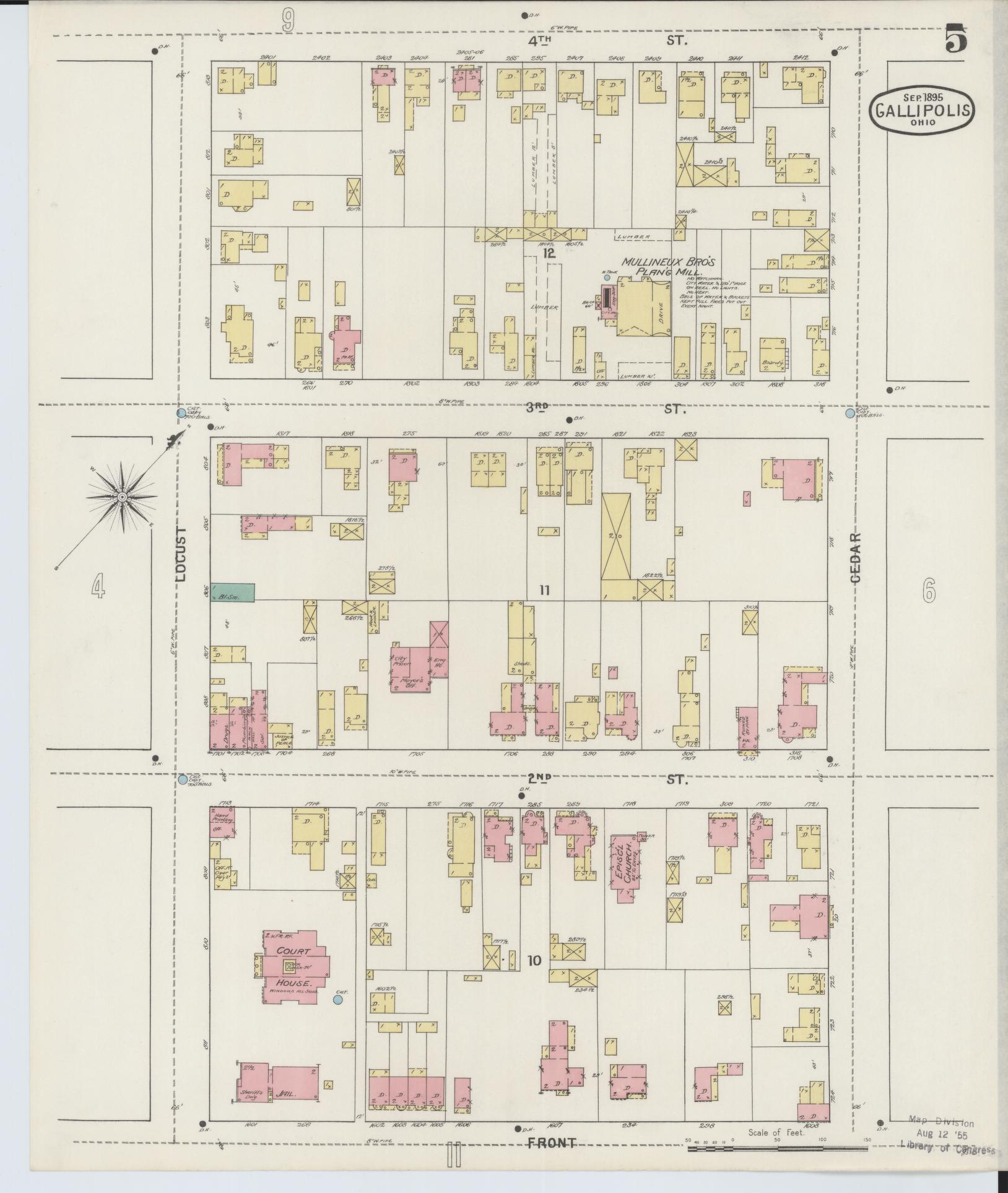 Sanborn Fire Insurance Map from Gallipolis, Gallia County, Ohio (1895), Sheet #0005 - Historic Sanborn Fire Insurance Map Print, vintage old map wall art, antique decor, genealogy gift, Ohio Ohio map
