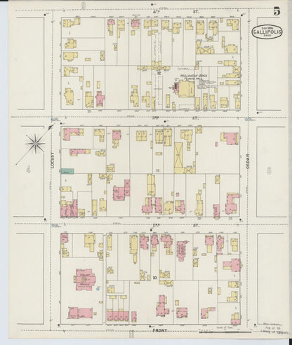 Sanborn Fire Insurance Map from Gallipolis, Gallia County, Ohio (1895), Sheet #0005 - Historic Sanborn Fire Insurance Map Print, vintage old map wall art, antique decor, genealogy gift, Ohio Ohio map