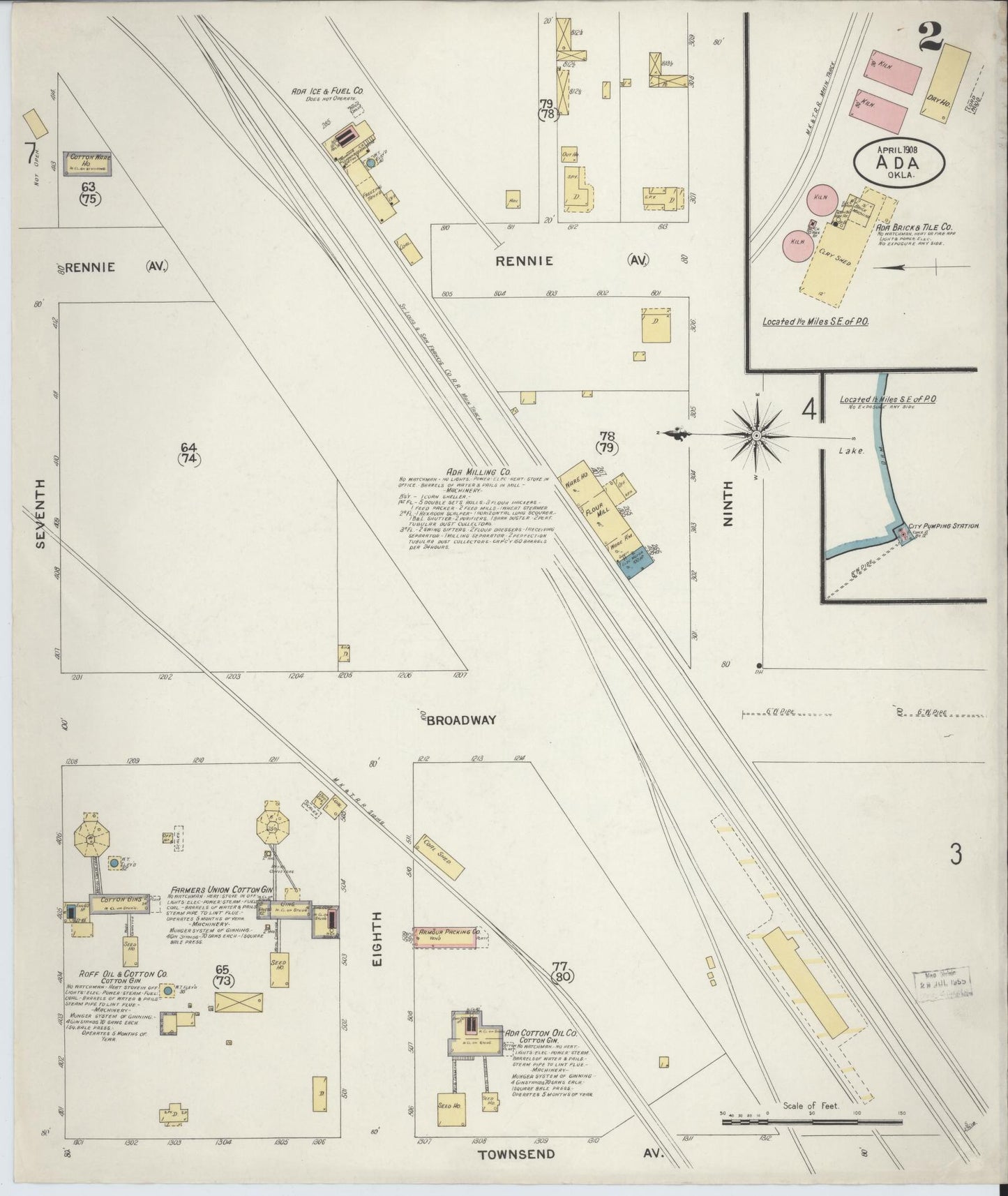 Sanborn Fire Insurance Map from Ada, Pontotoc County, Oklahoma (1908), Sheet #0002 - Historic Sanborn Fire Insurance Map Print, vintage old map wall art, antique decor, genealogy gift, Oklahoma Oklahoma map