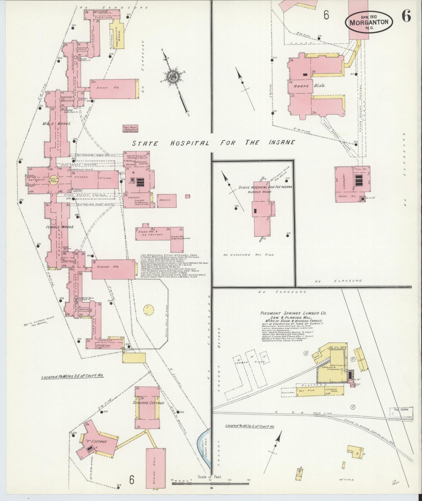 Sanborn Fire Insurance Map from Morganton, Burke County, North Carolina (1910), Sheet #0006 - Historic Sanborn Fire Insurance Map Print, vintage old map wall art, antique decor, genealogy gift, North Carolina North Carolina map