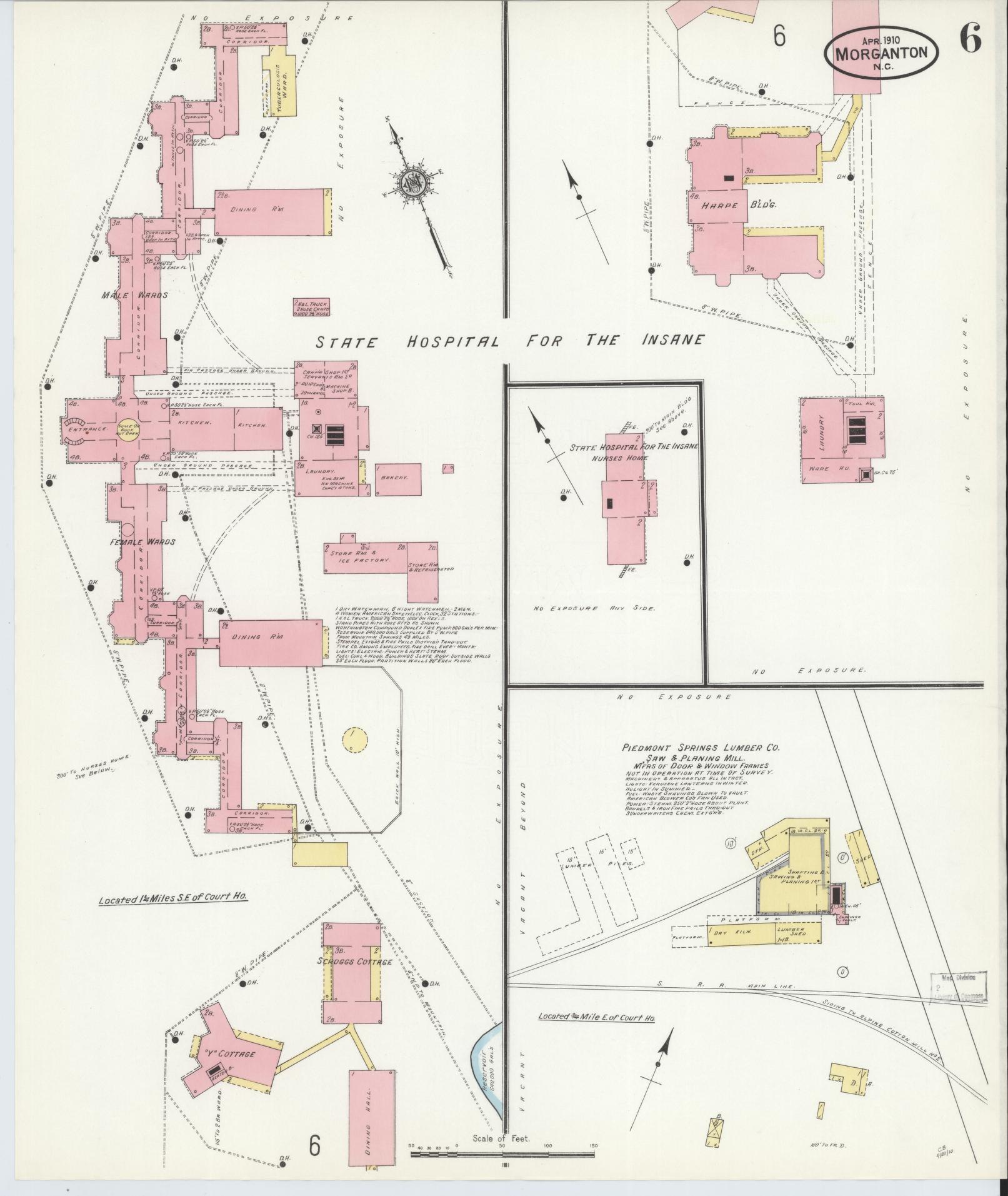 Sanborn Fire Insurance Map from Morganton, Burke County, North Carolina (1910), Sheet #0006 - Historic Sanborn Fire Insurance Map Print, vintage old map wall art, antique decor, genealogy gift, North Carolina North Carolina map